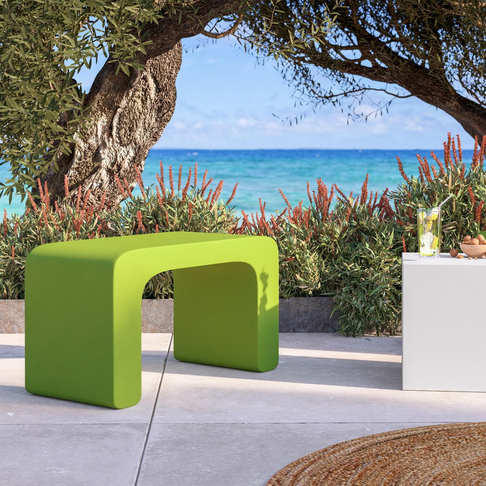 Sgabello da giardino 2 posti in polietilene verde kiwi - Marinha