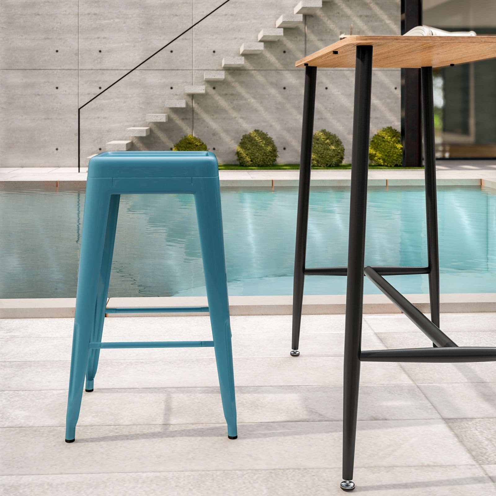 Sgabello da giardino impilabile stile industrial in metallo blu petrolio - Farley