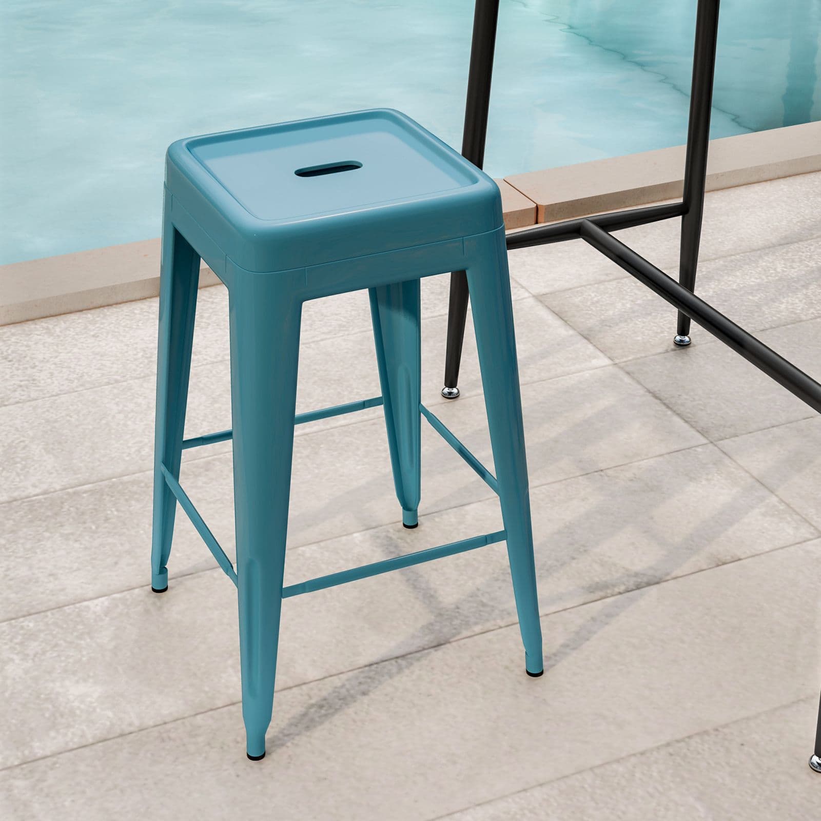 Sgabello da giardino impilabile stile industrial in metallo blu petrolio - Farley