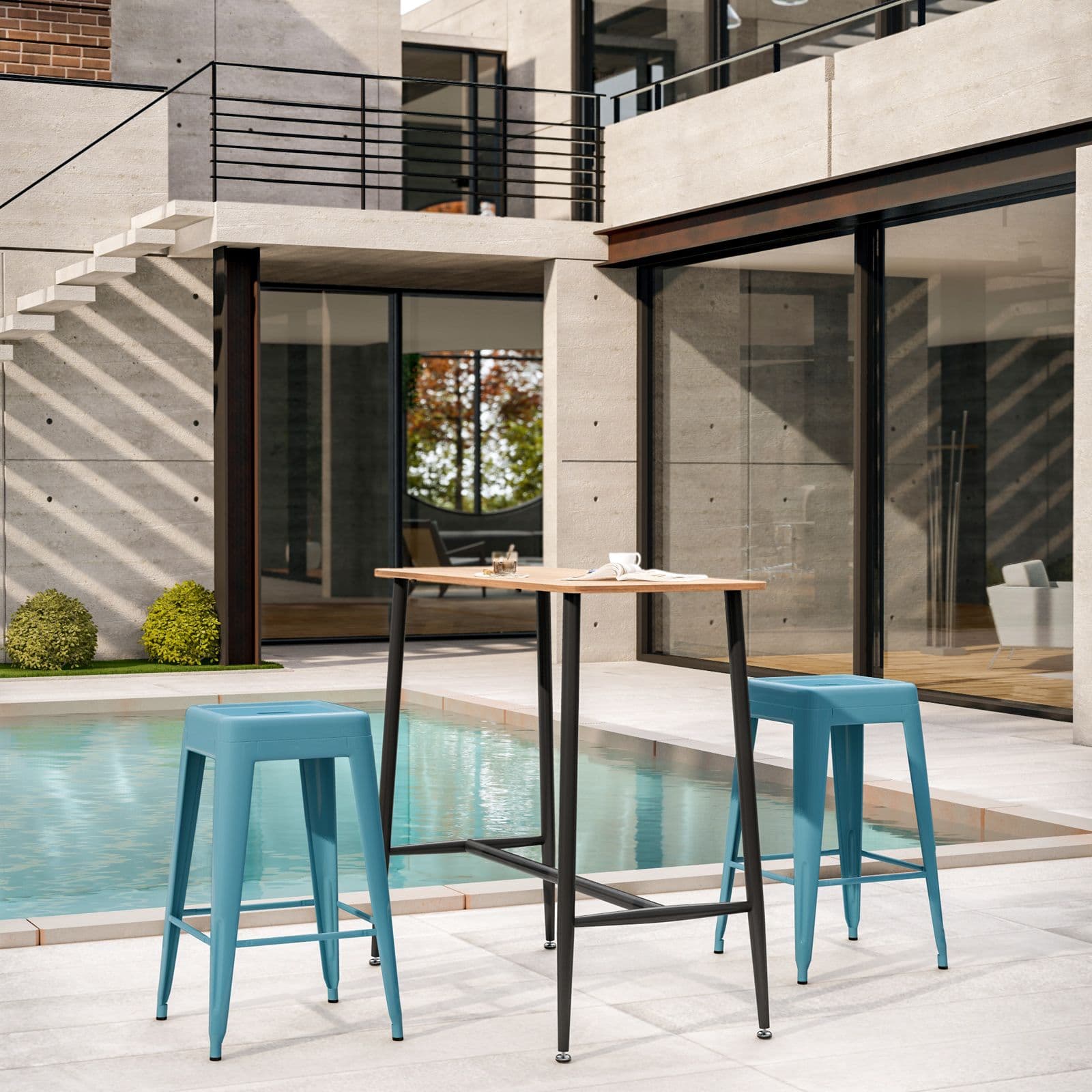 Sgabello da giardino impilabile stile industrial in metallo blu petrolio - Farley