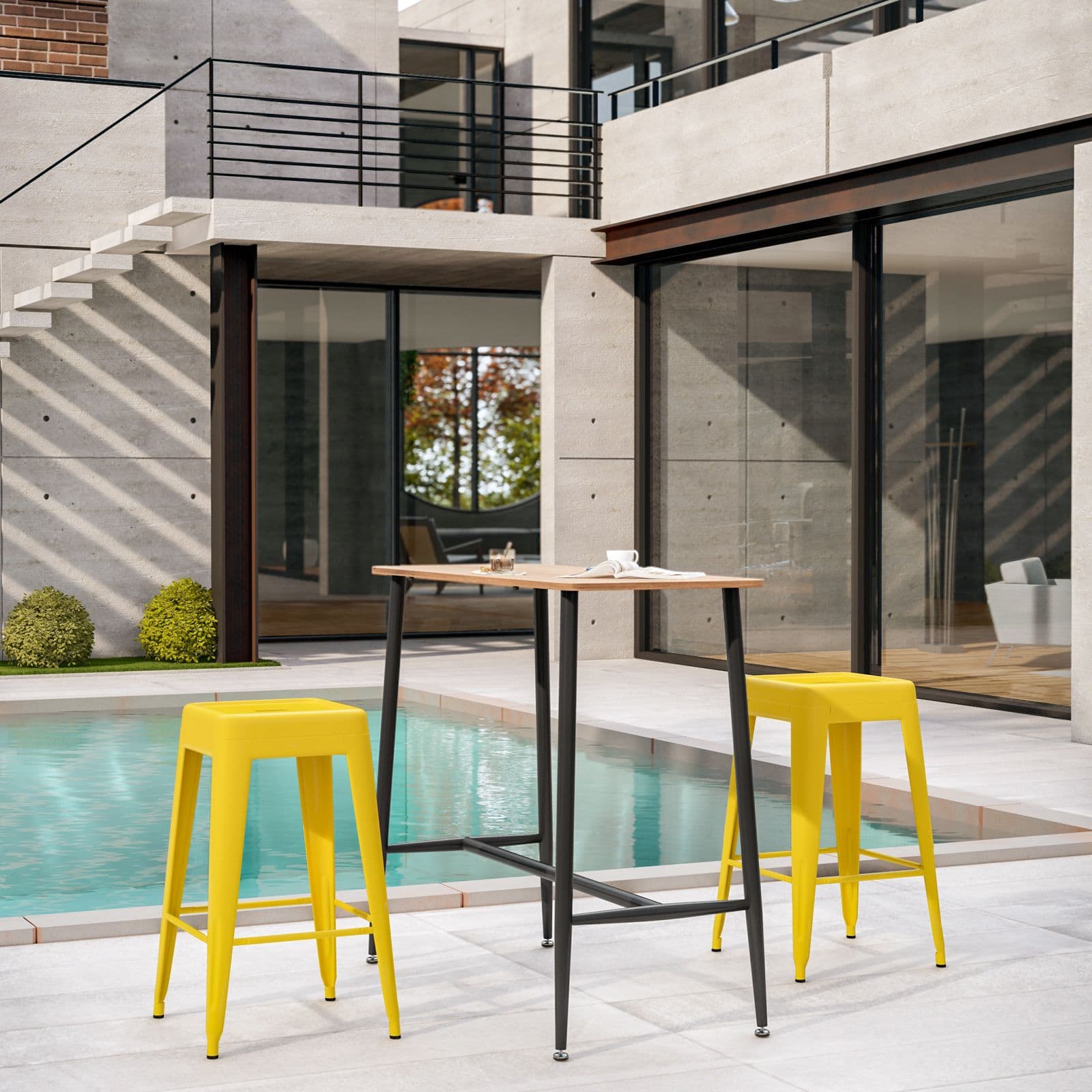 Sgabello da giardino impilabile stile industrial in metallo giallo - Farley
