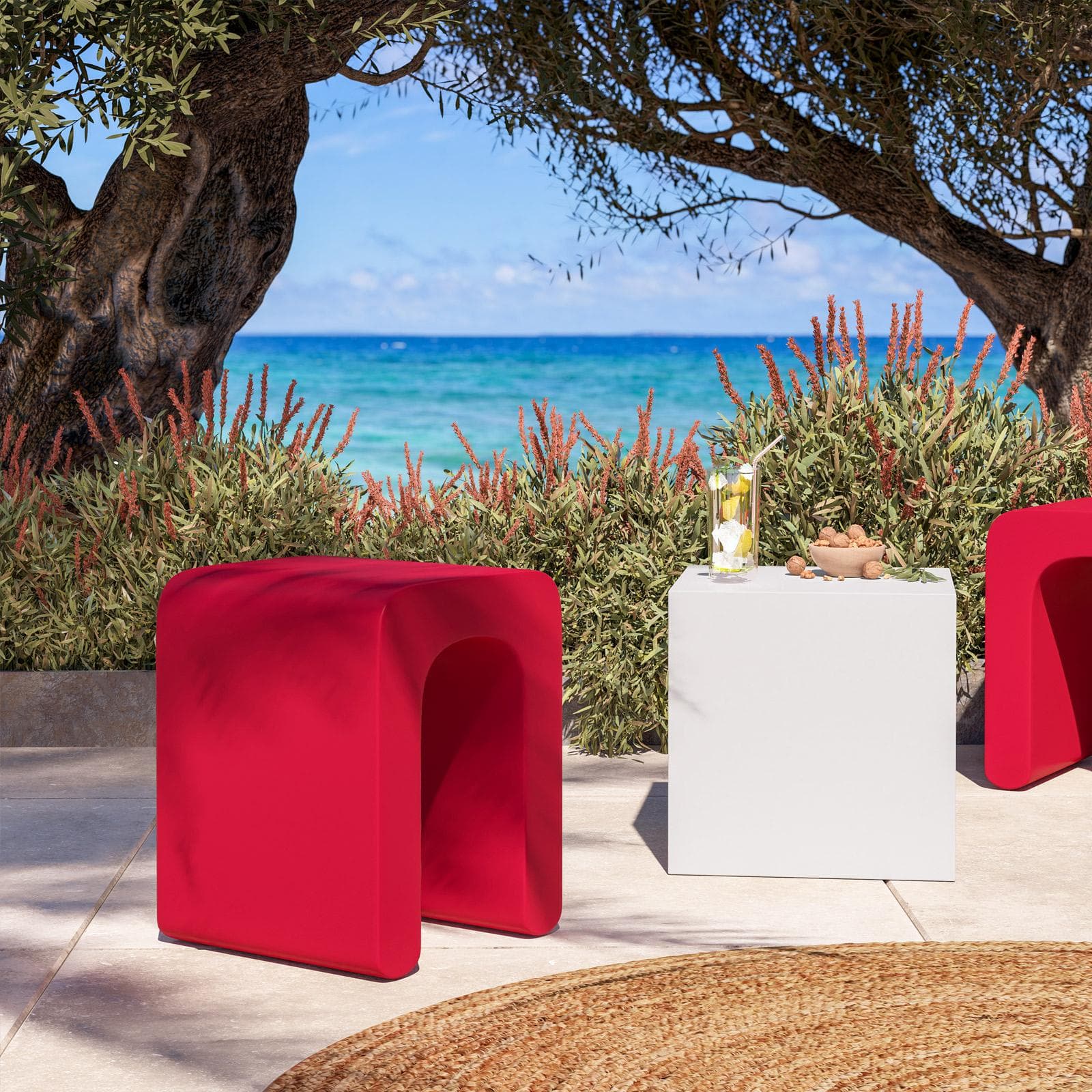 Sgabello da giardino in polietilene rosso fragola - Marinha