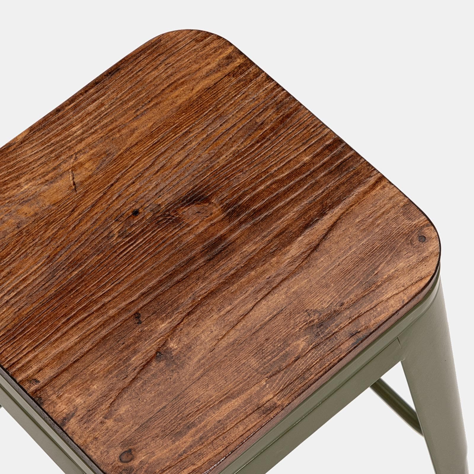 Sgabello impilabile stile industrial in metallo verde e seduta legno - Farley