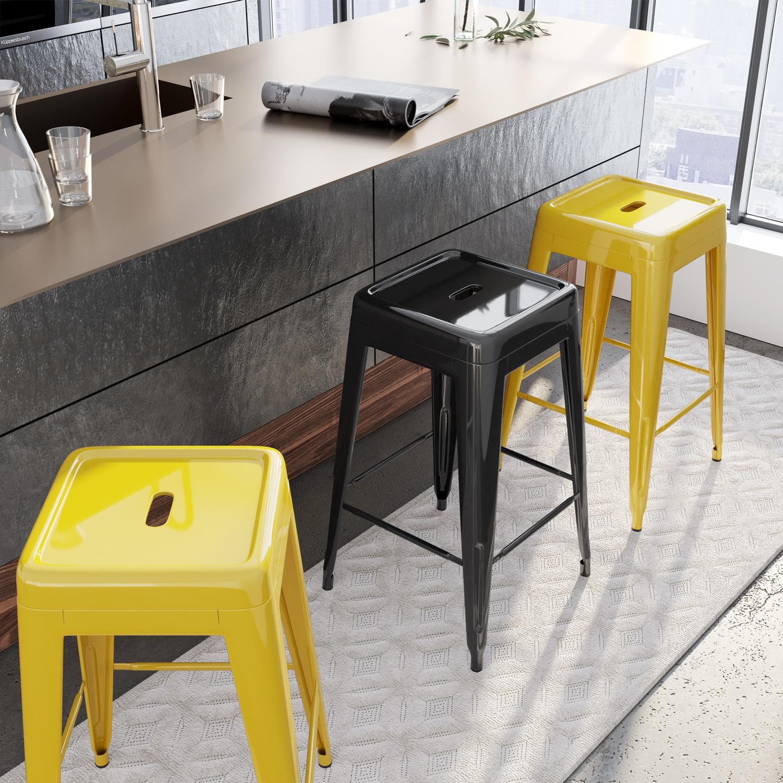 Sgabello impilabile stile industrial in metallo giallo - Farley