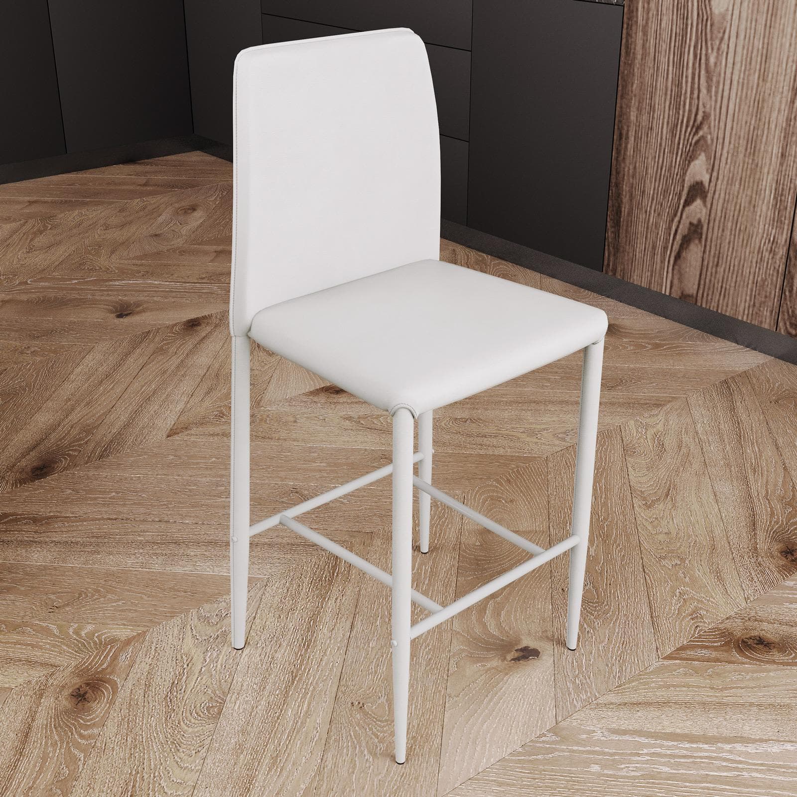 Sgabello in similpelle bianco con poggiapiedi - Manfredi