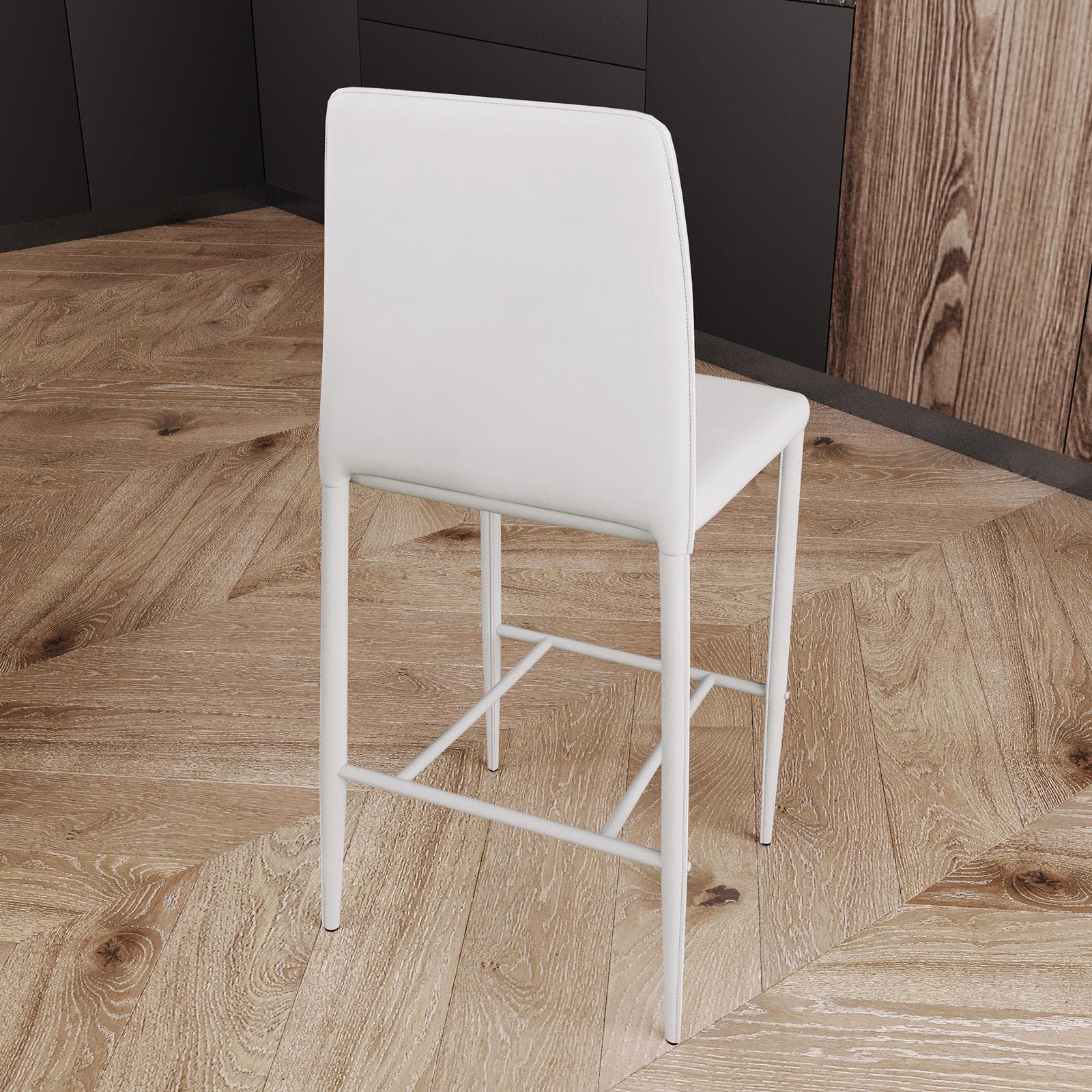 Sgabello in similpelle bianco con poggiapiedi - Manfredi