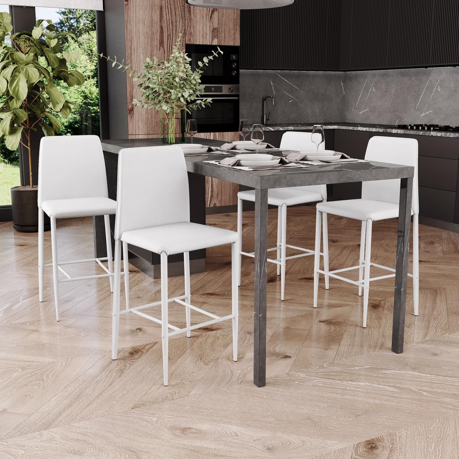 Sgabello in similpelle bianco con poggiapiedi - Manfredi