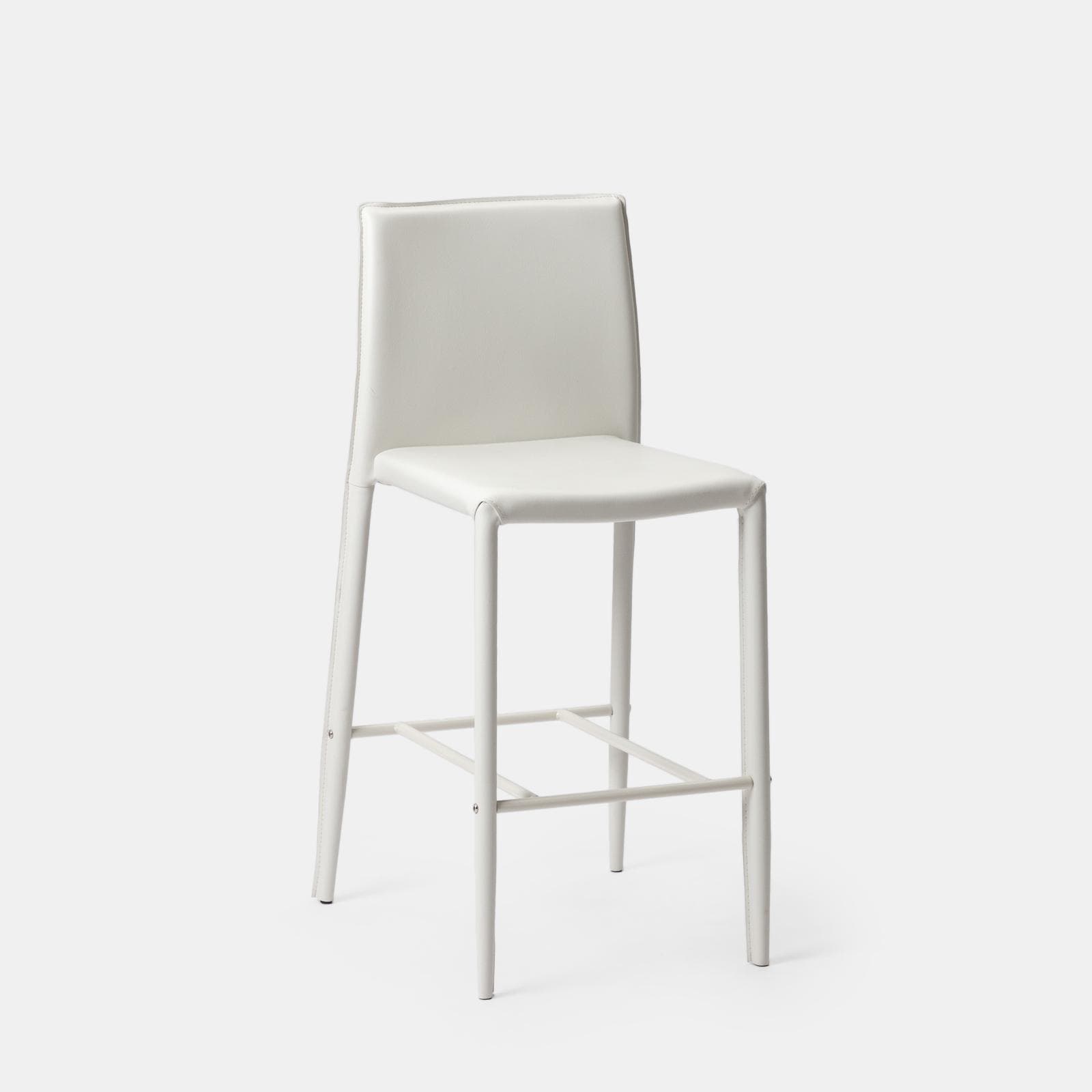 Sgabello in similpelle bianco con poggiapiedi - Manfredi