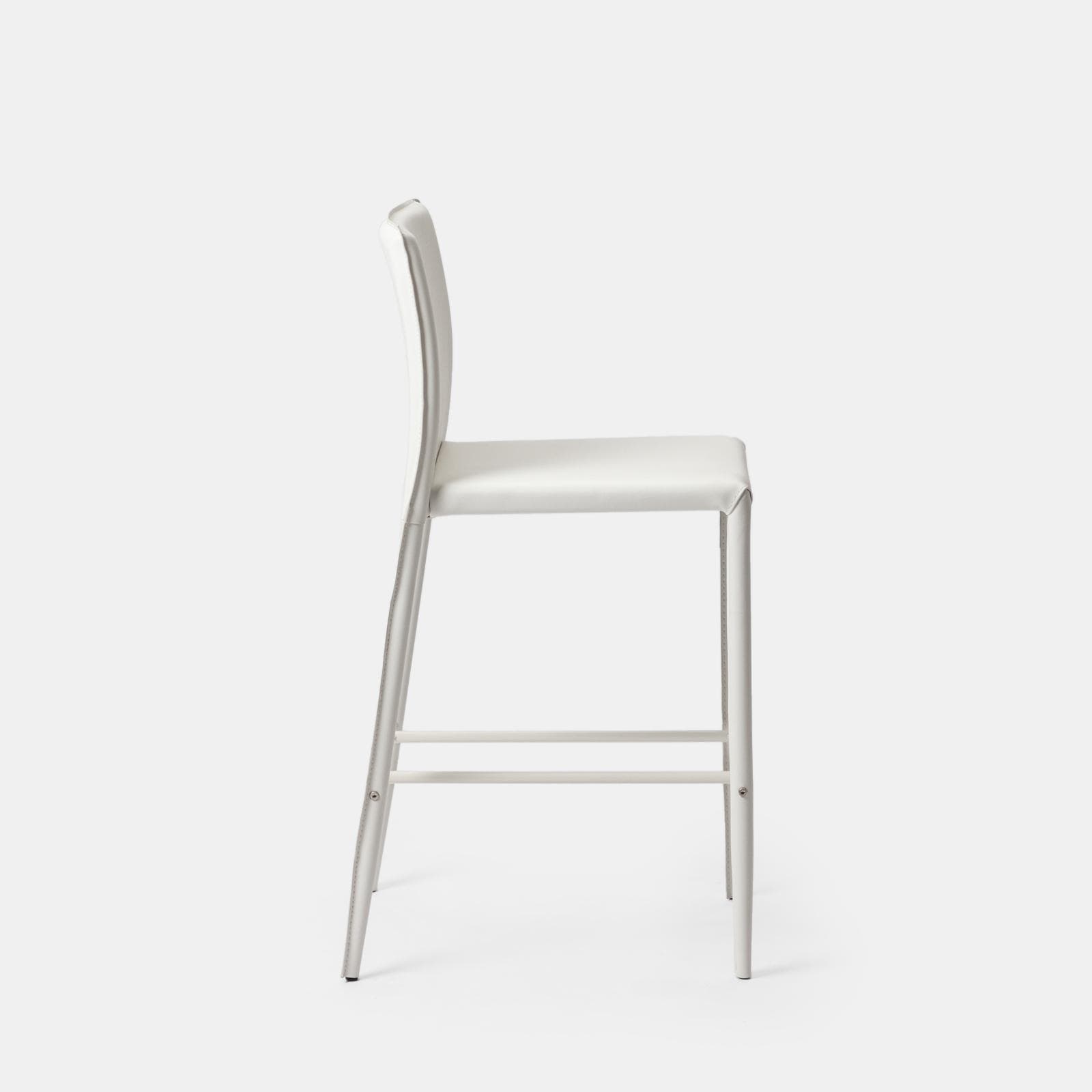 Sgabello in similpelle bianco con poggiapiedi - Manfredi