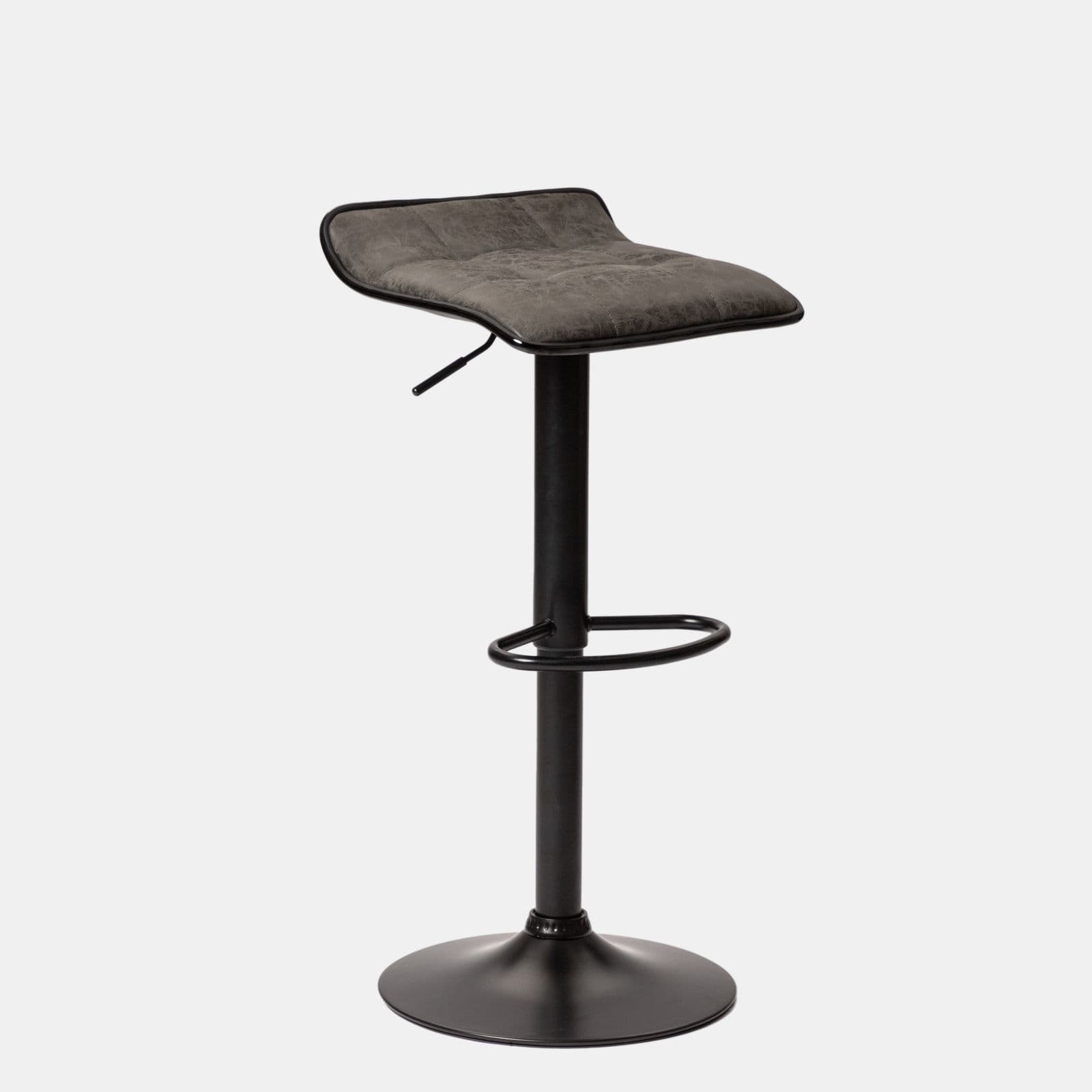 Sgabello in similpelle trapuntato grigio con base nera ed altezza regolabile - Kerm