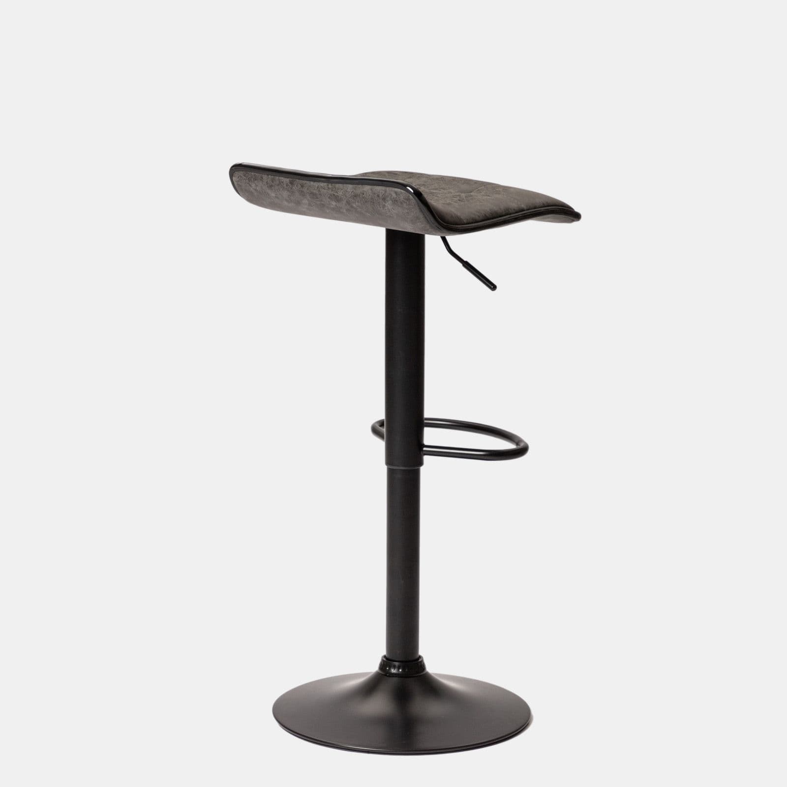 Sgabello in similpelle trapuntato grigio con base nera ed altezza regolabile - Kerm