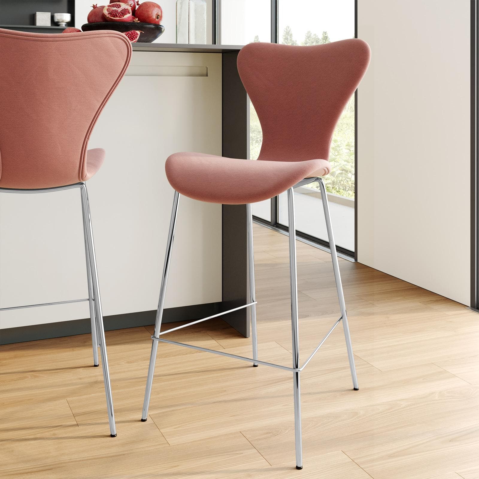 Sgabello in tessuto terracotta con gambe cromo - Dolly