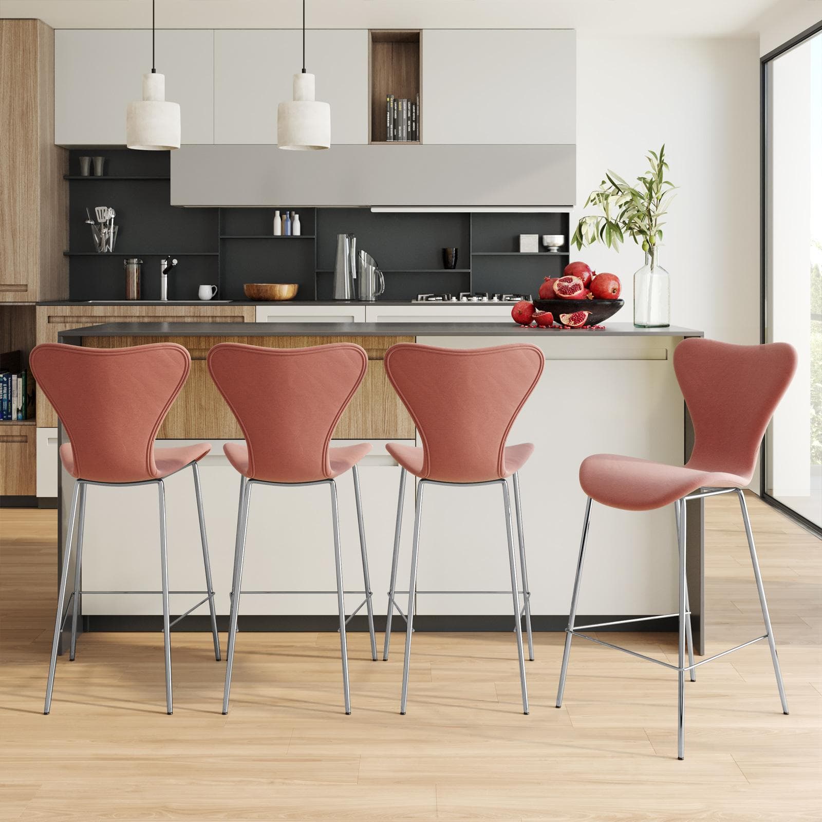 Sgabello in tessuto terracotta con gambe cromo - Dolly