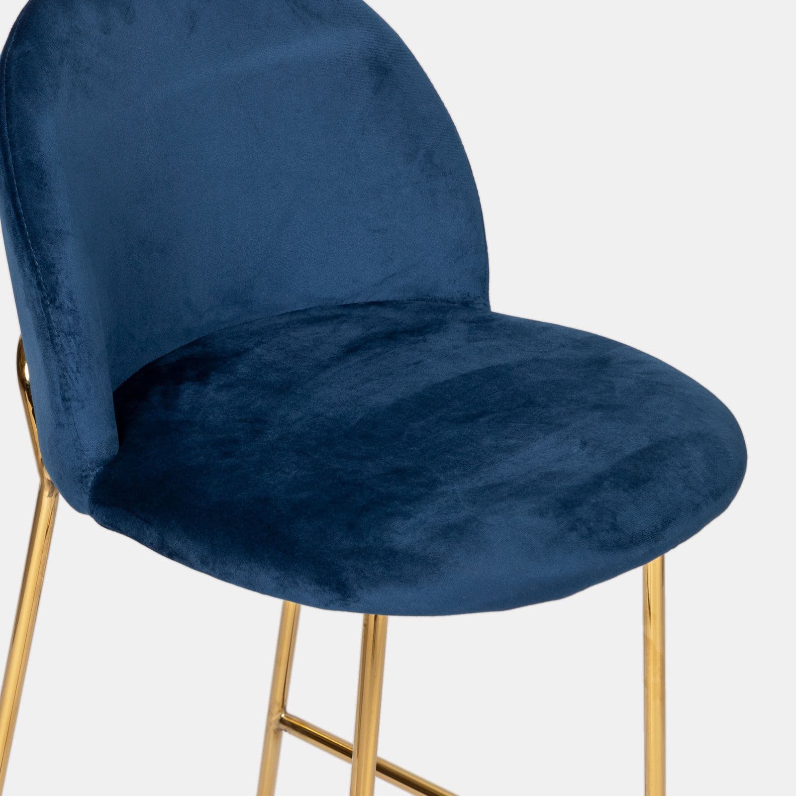 Sgabello in velluto blu con gambe e poggiapiedi in metallo finitura oro - Zilla