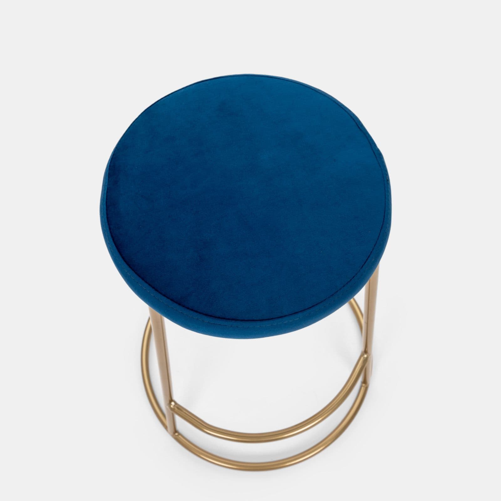 Sgabello in velluto blu con struttura tonda in metallo oro - Klent