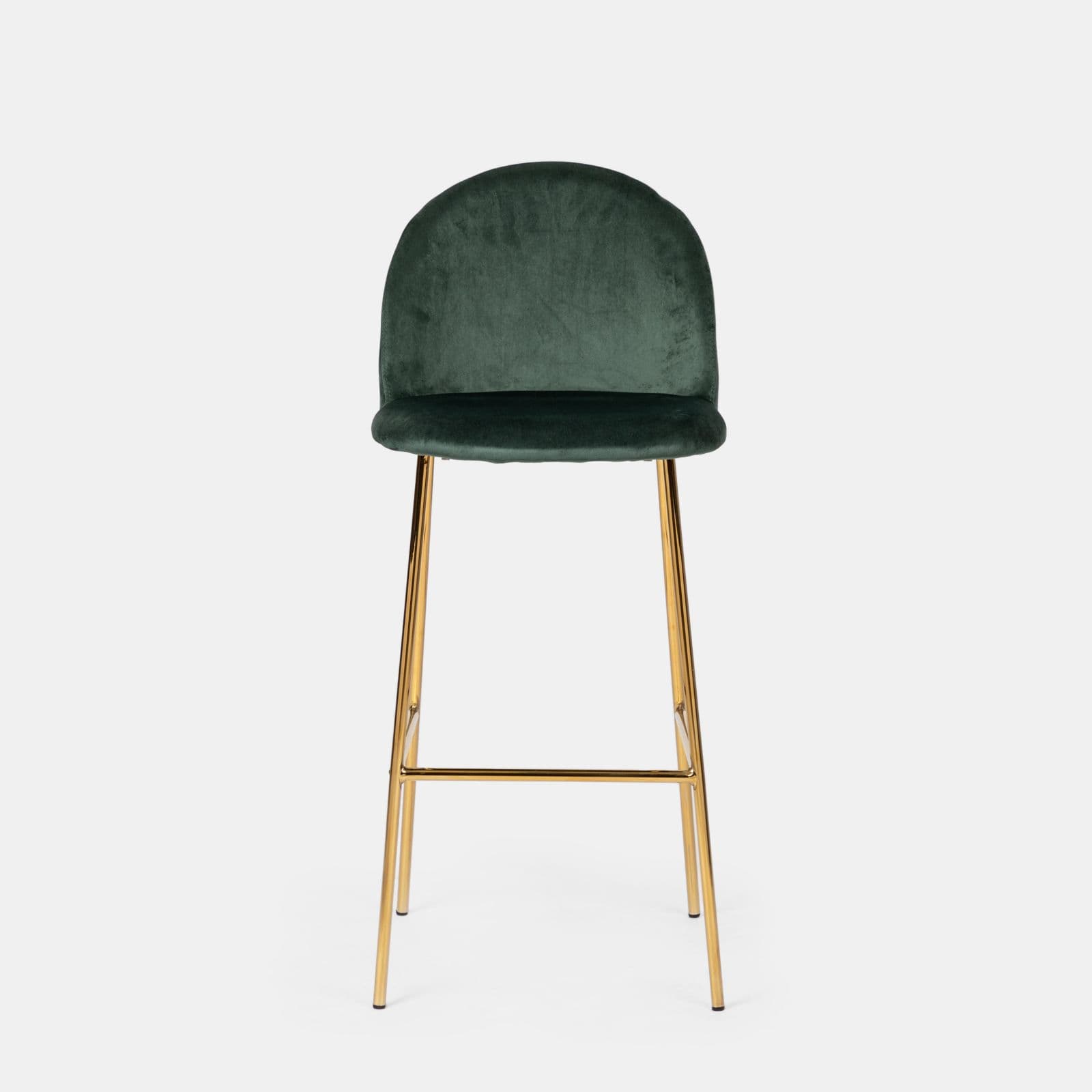 Sgabello in velluto verde scuro con gambe e poggiapiedi in metallo finitura oro - Zilla