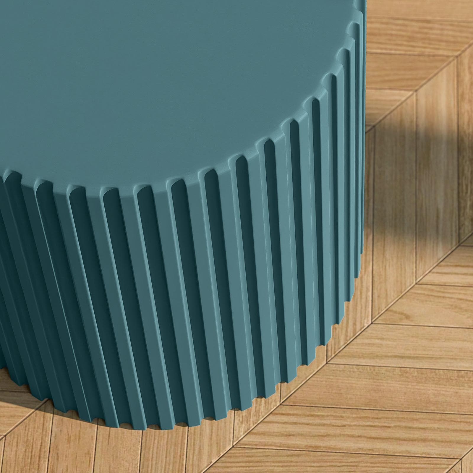 Sgabello rotondo 39 cm impilabile in polipropilene effetto cannettato blu petrolio - Xilo