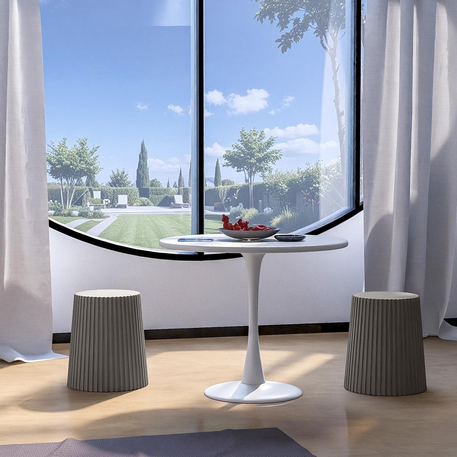 Sgabello rotondo 39 cm impilabile in polipropilene effetto cannettato grigio - Xilo