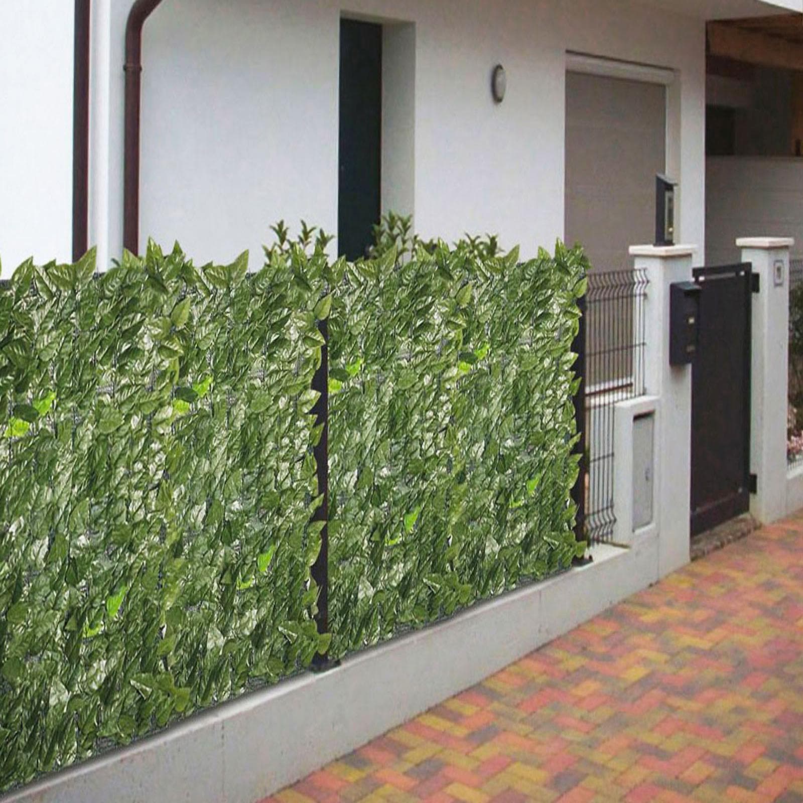 Siepe sintetica verde con foglie di lauro 150 x 300 cm per la privacy sul balcone o per il cancello