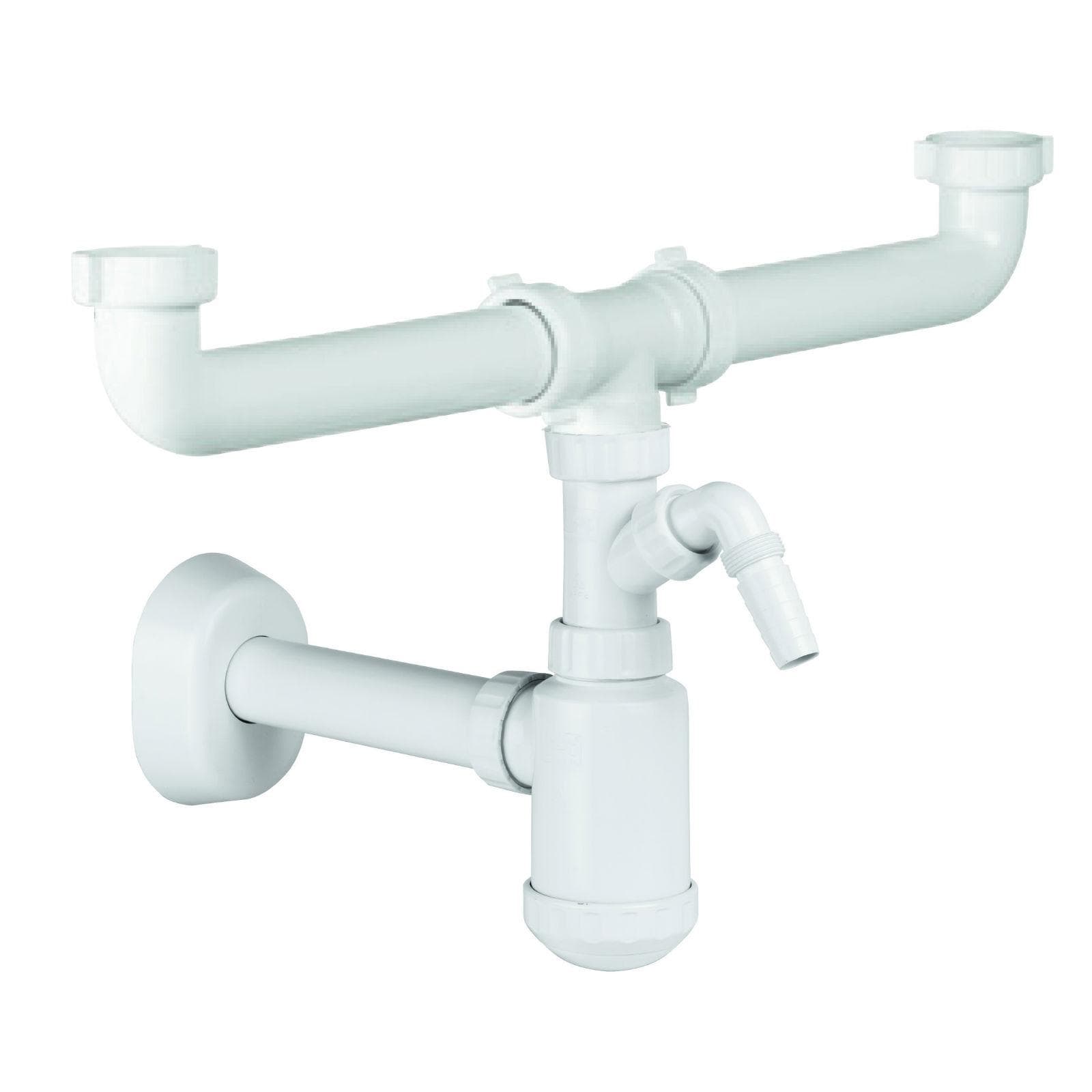 Sifone a bottiglia per lavello doppio con attacco lavatrice 1''1/2x40/32mm
