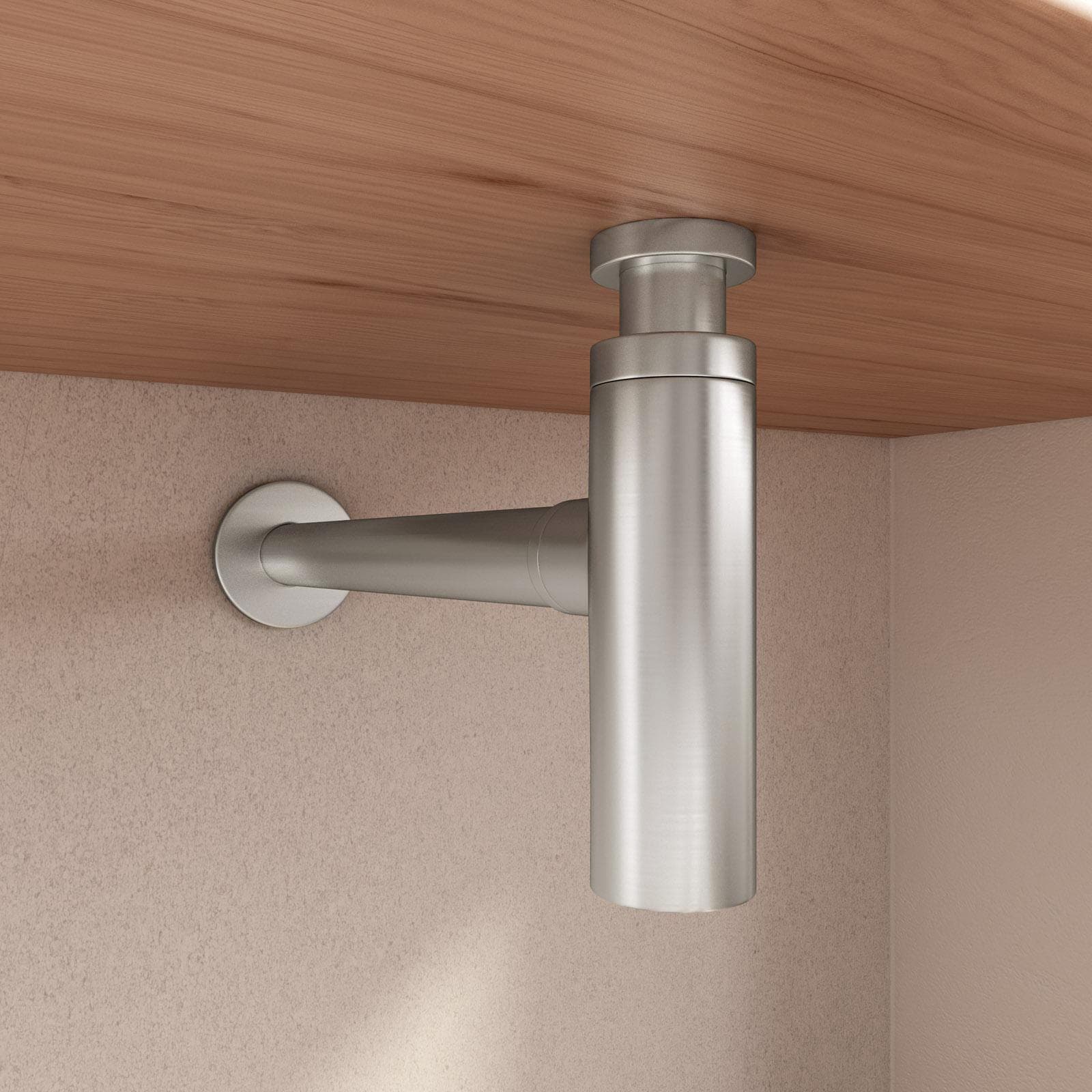 Sifone di scarico finitura acciaio spazzolato per lavabo sospeso o appoggio