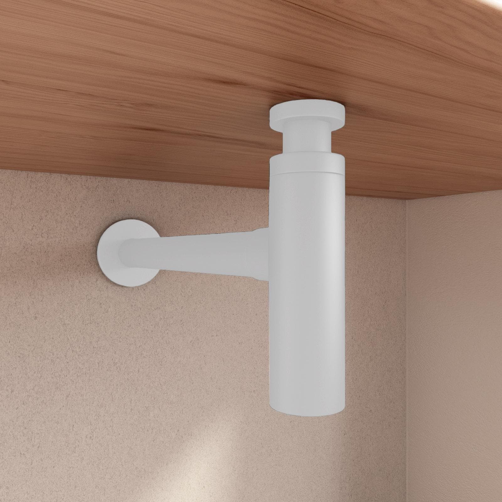 Sifone di scarico universale per lavabi appoggio o sospesi in ottone bianco opaco