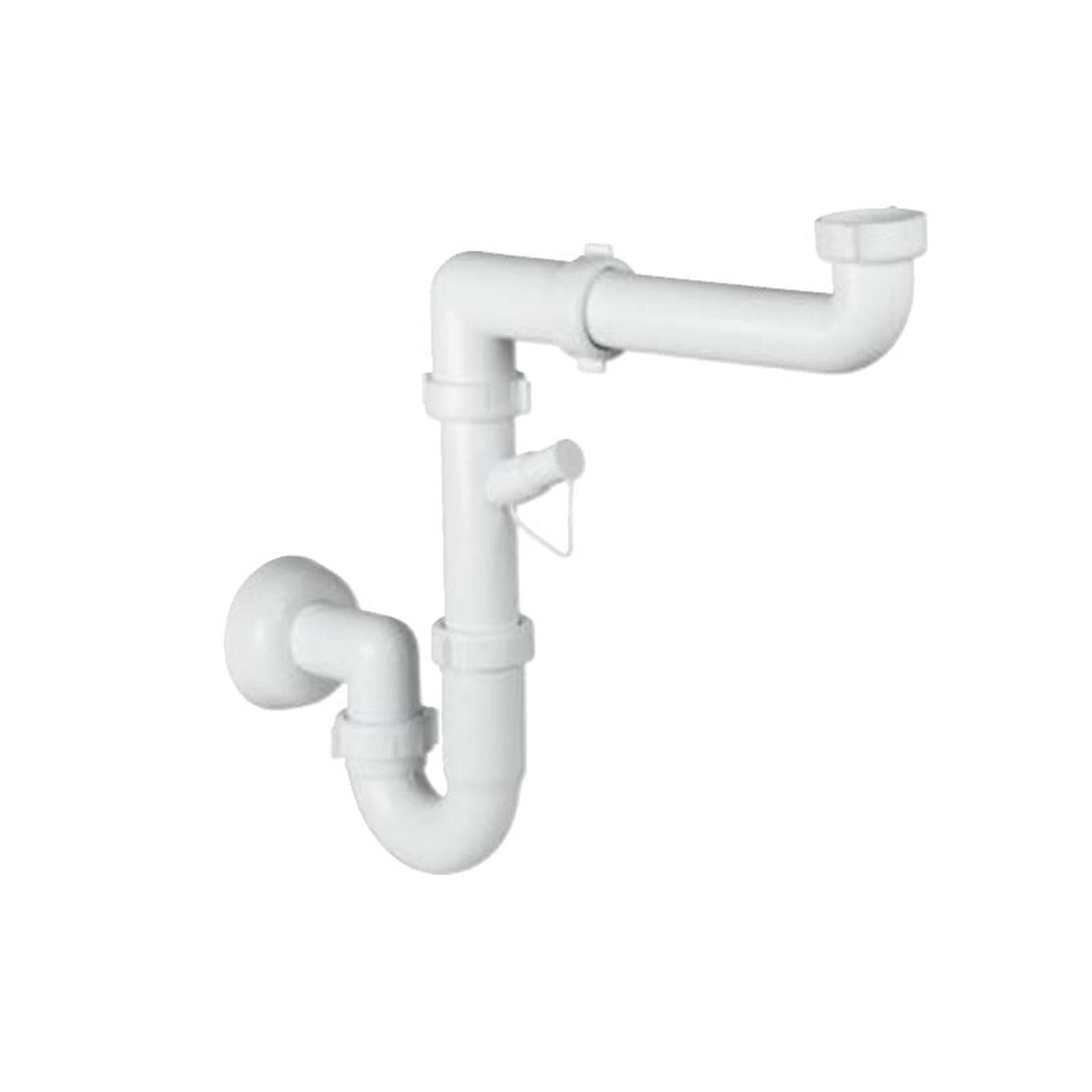 Sifone salvaspazio in PP bianco lavello singolo attacco lavatrice 1''1/2x32/40mm