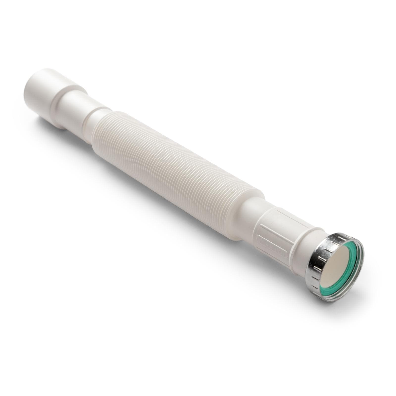 Sifone universale flessibile ed estensibile bianco con ghiera in metallo per lavabo e bidet