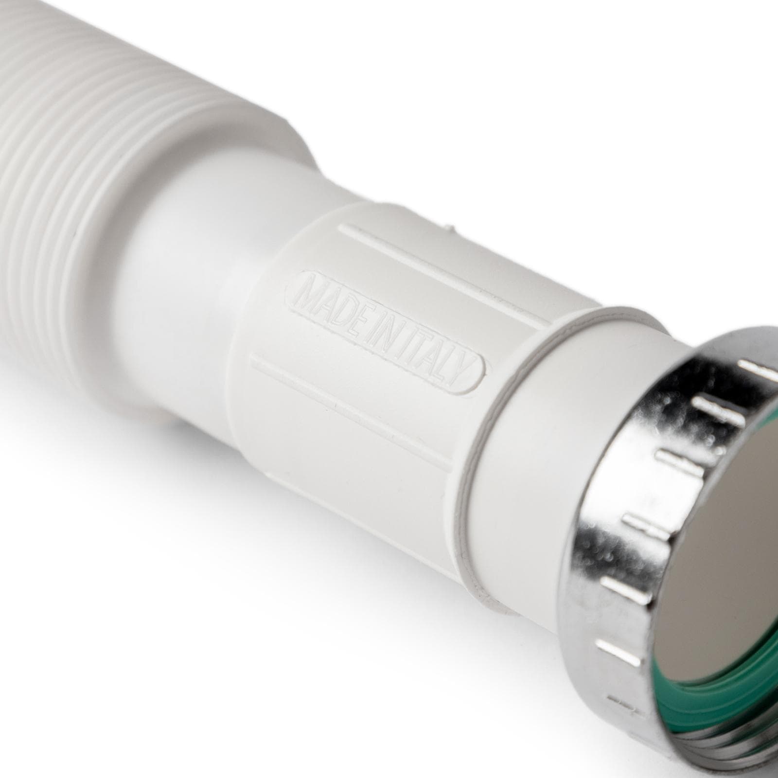 Sifone universale flessibile ed estensibile bianco con ghiera in metallo per lavabo e bidet