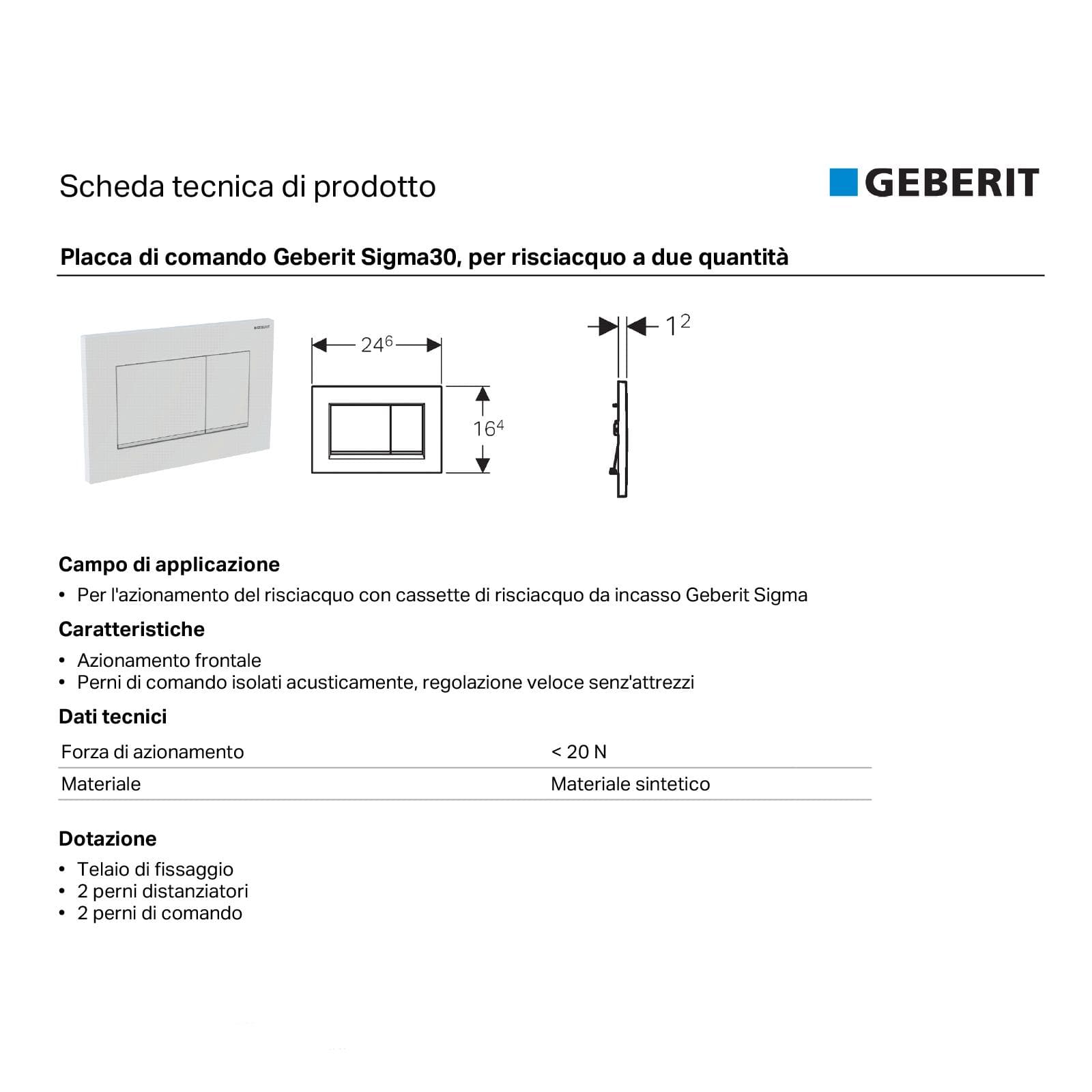 Placca di comando doppio tasto Geberit per Sigma 8 bianco e cromato - Sigma20 square
