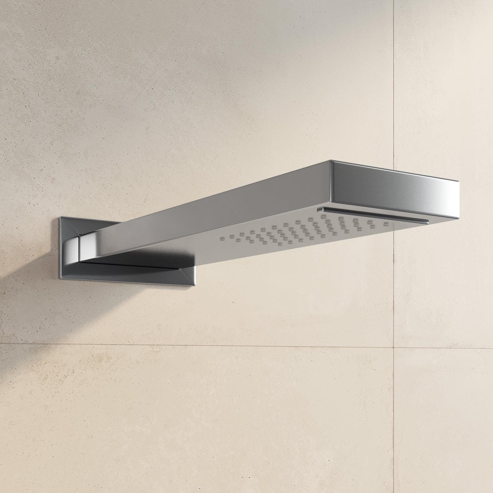 Soffione acciaio cromato a parete 50x15 design squadrato con cascata