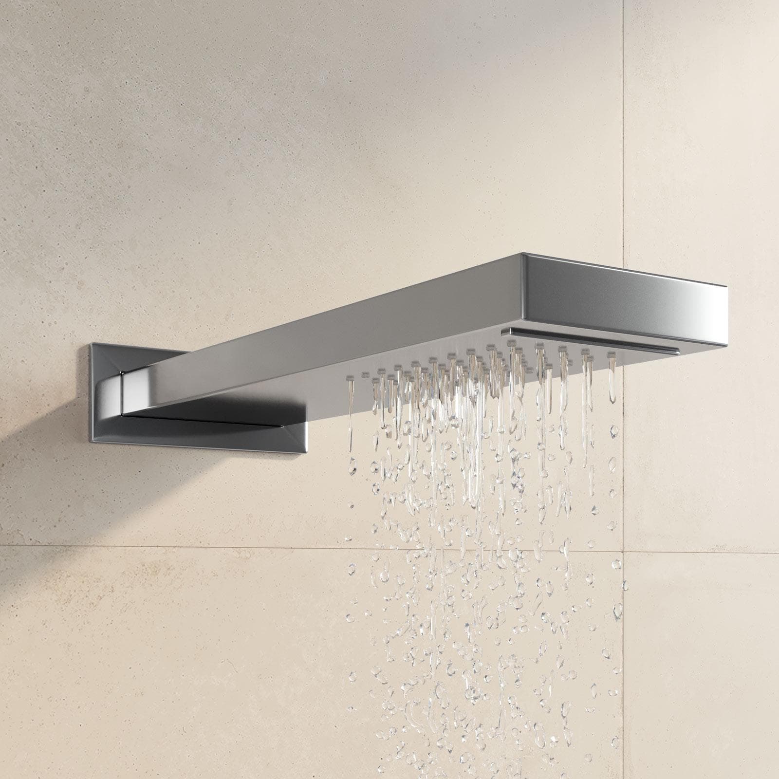 Soffione acciaio cromato a parete 50x15 design squadrato con cascata