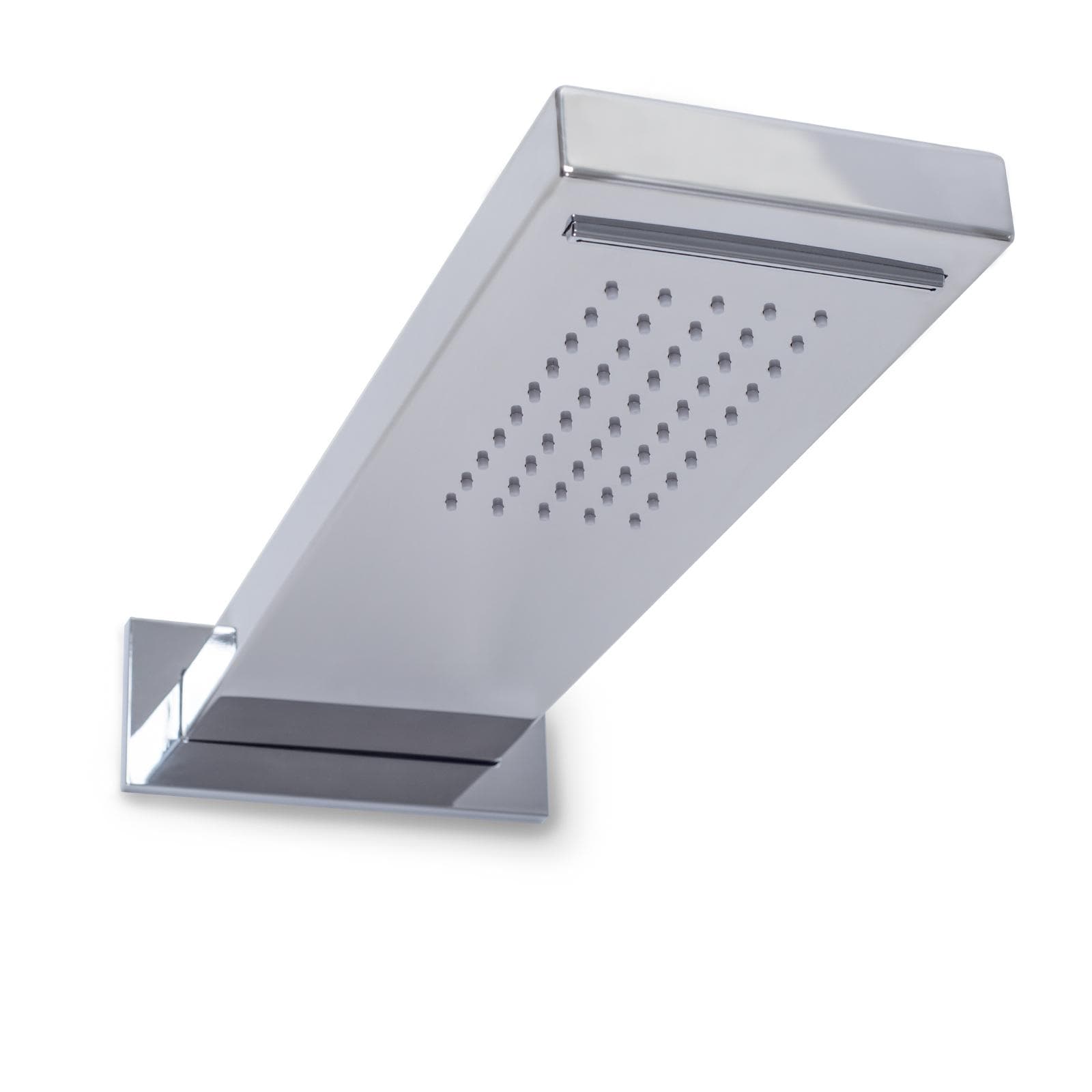 Soffione acciaio cromato a parete 50x15 design squadrato con cascata