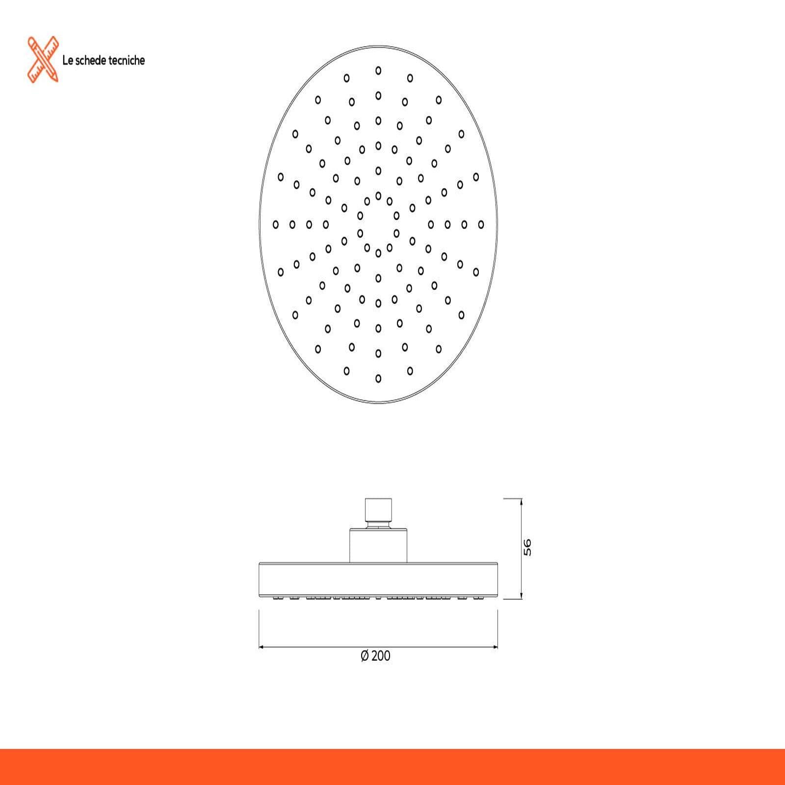 Soffione doccia Ø20 cm cromato anticalcare con snodo orientabile