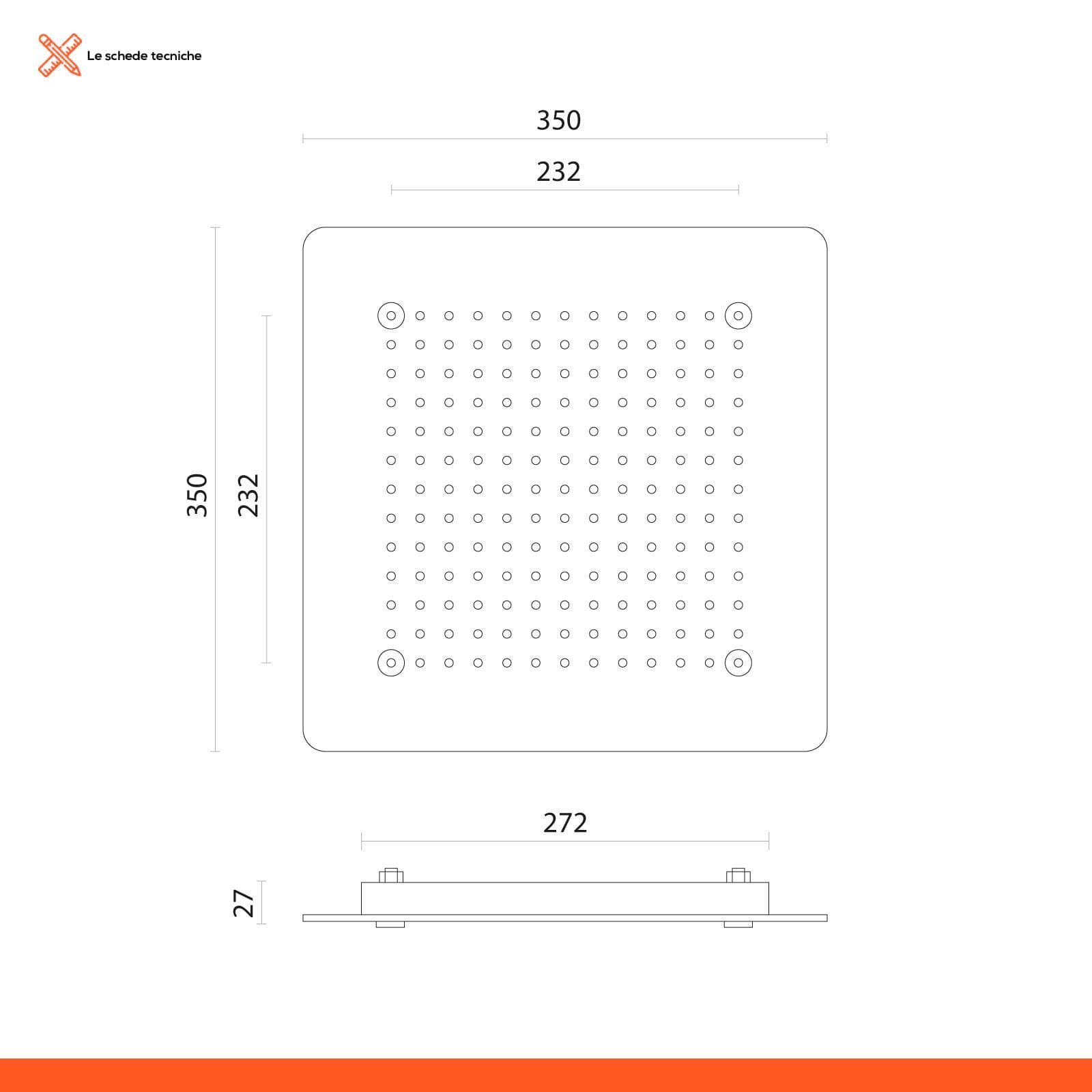 Soffione doccia 35x35 cm ad incasso acciaio inox - Raindrop