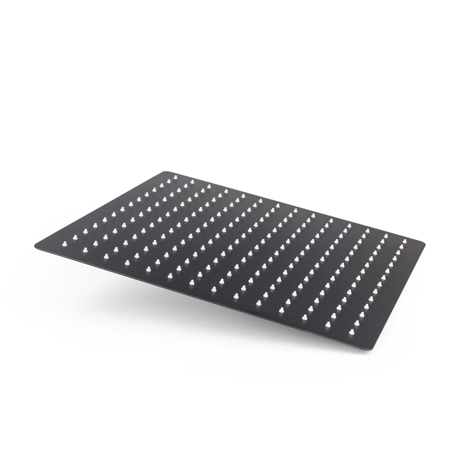 Soffione doccia in acciaio nero opaco 40 cm con snodo orientabile e ugelli anticalcare