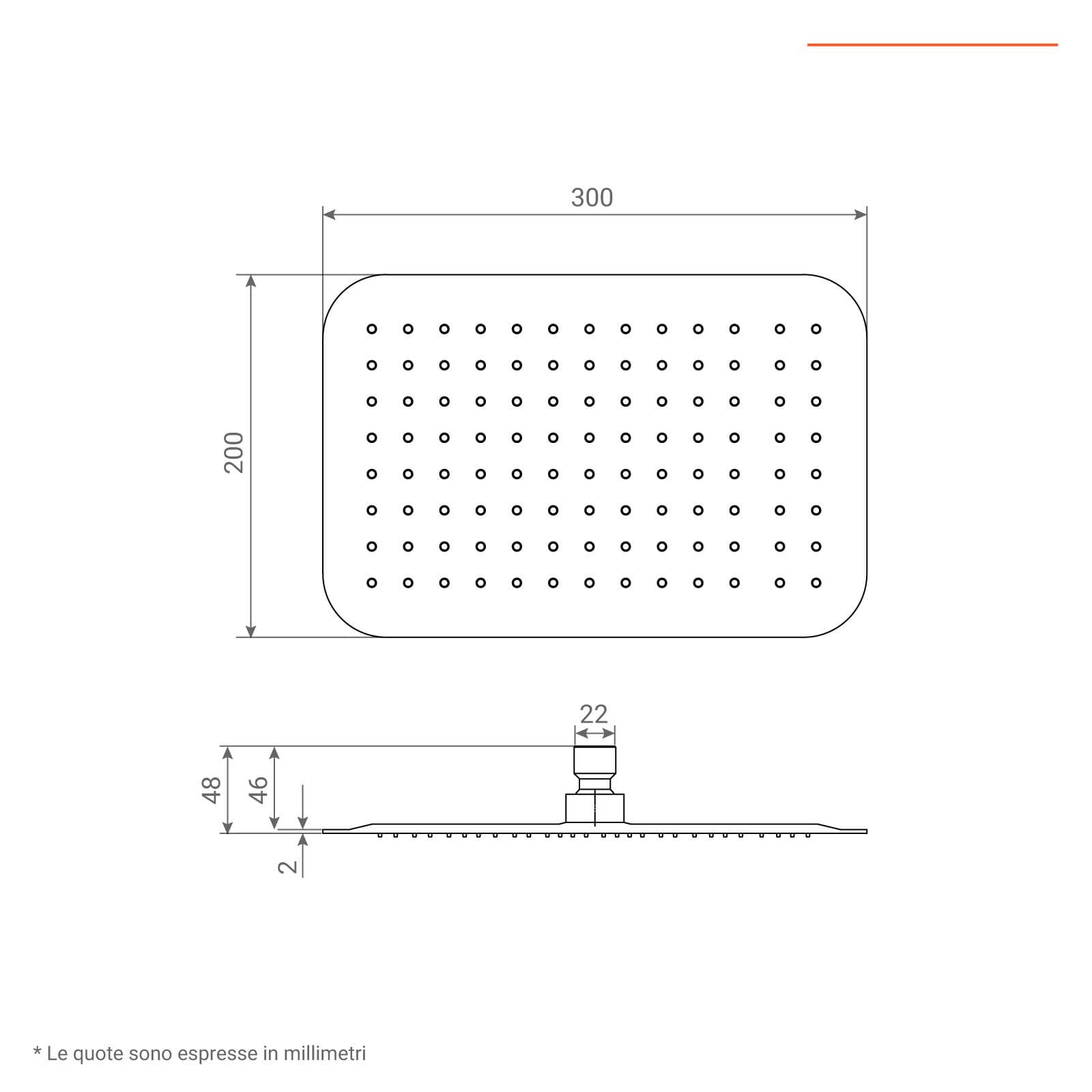Soffione doccia rettangolare 30x20 cm e braccio 40 cm anticalcare Jacuzzi - Rubinetteria