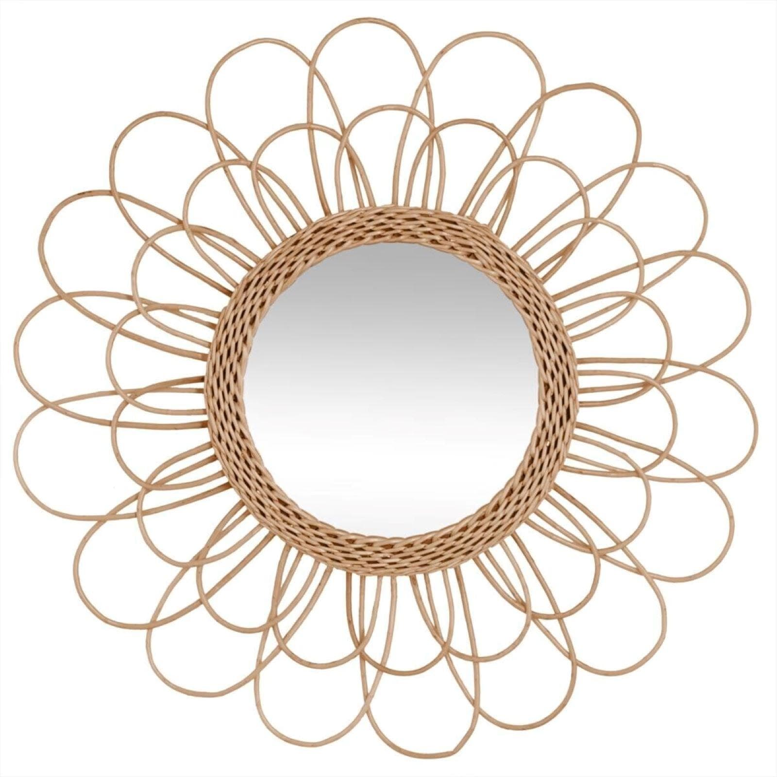 Specchio rotondo 56 cm a fiore con cornice intrecciata in vimini naturale