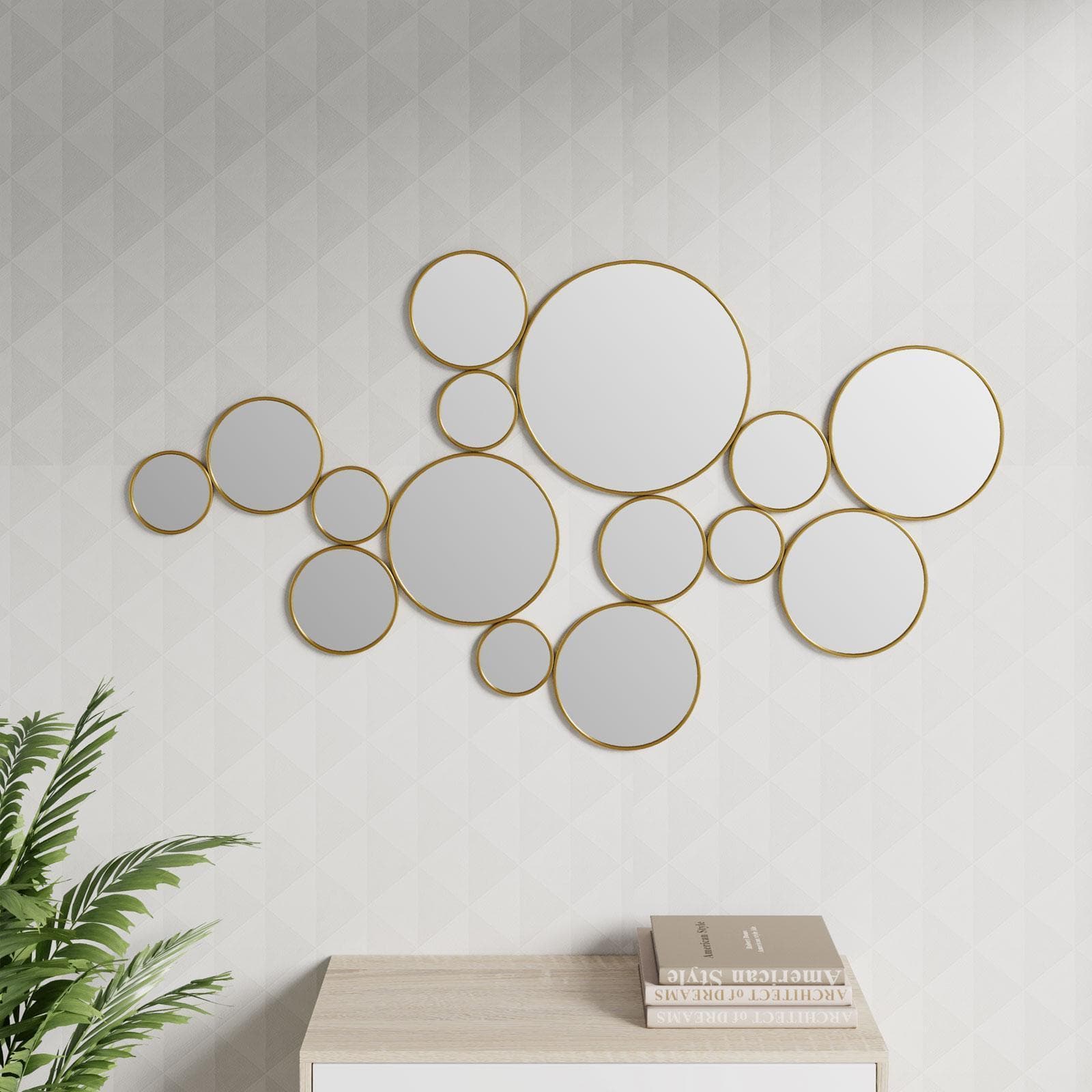 Specchi rotondi decorativi 135x78h cm in metallo oro - Strass
