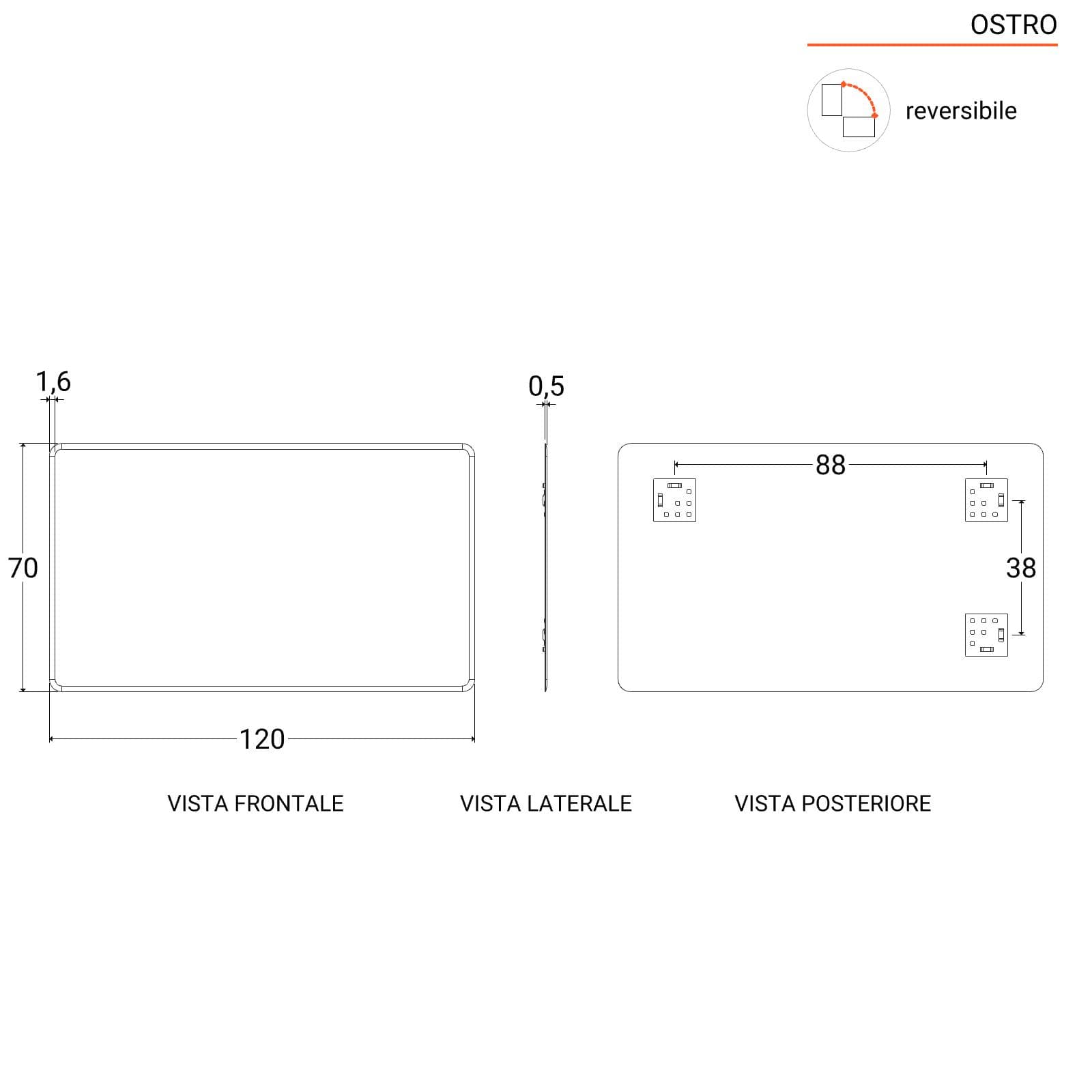 Specchio con cornice bisellata 120 x 70 cm reversibile - Ostro
