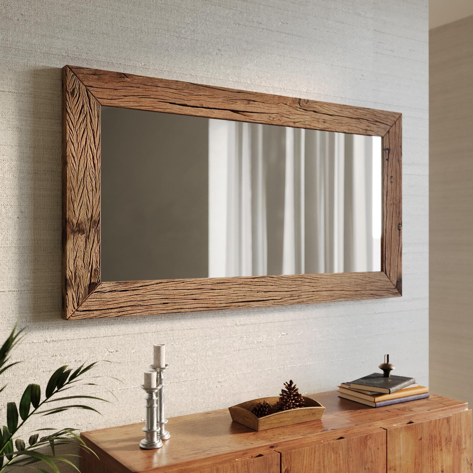 Specchio 130x70 cm in legno di teak grezzo - Sidonia
