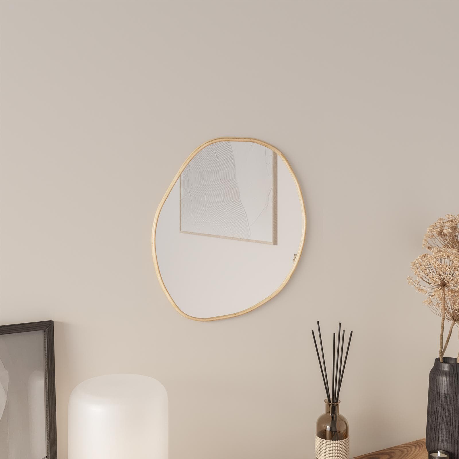 Specchio 41x40 cm con cornice in rattan - Magda