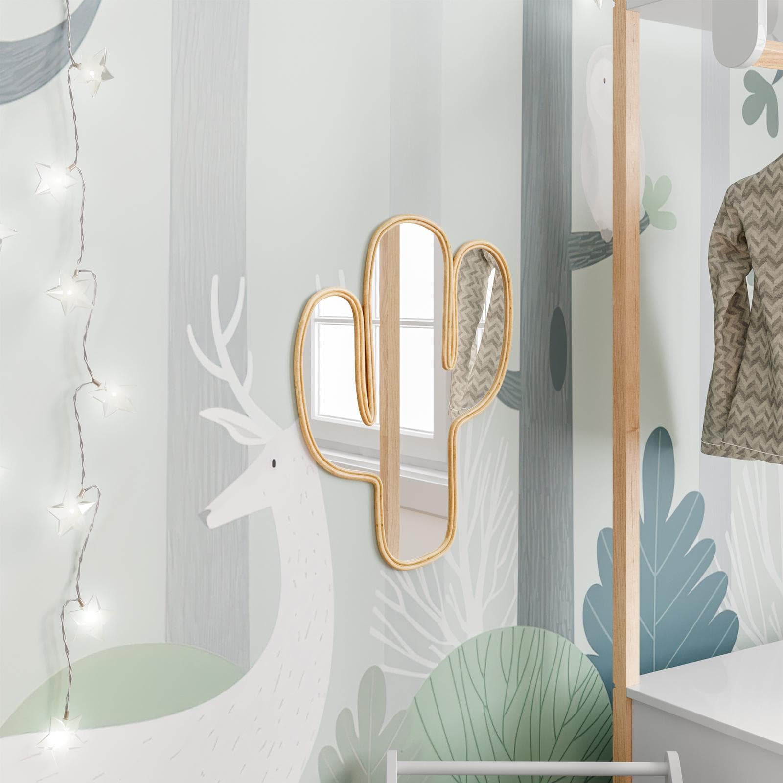 Specchio 44x33 cm con cornice in rattan forma cactus - Glowing