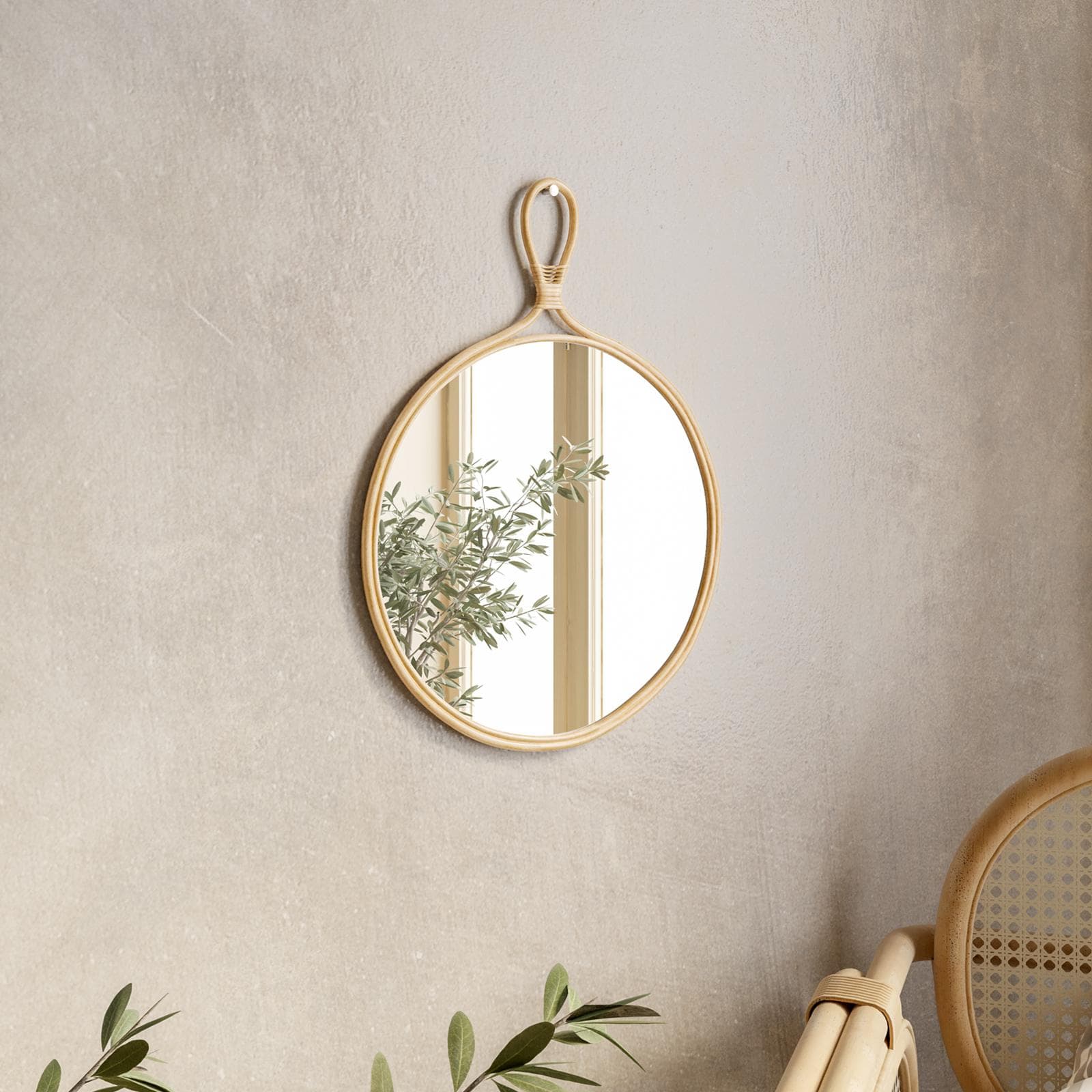 Specchio Ø 50 cm con cornice in rattan - Lerman