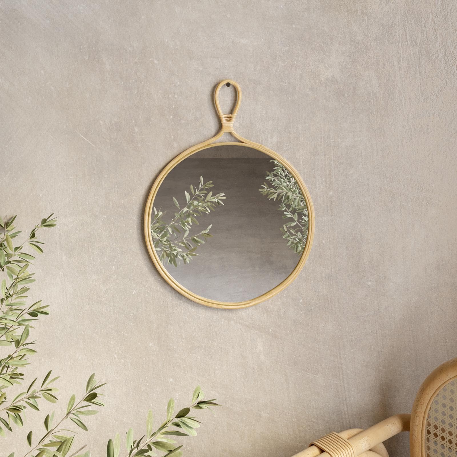Specchio Ø 50 cm con cornice in rattan - Lerman
