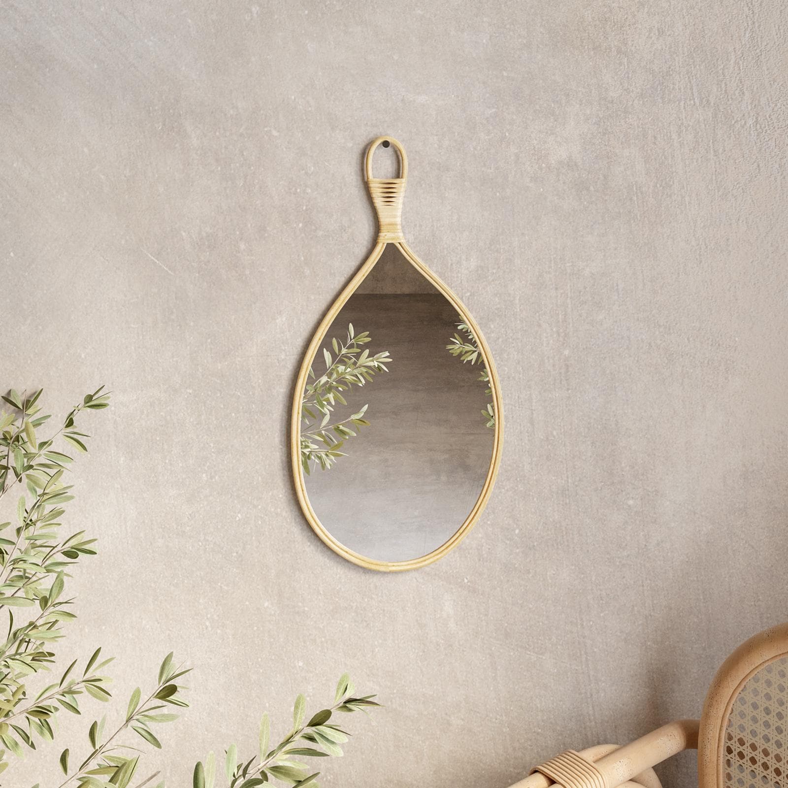 Specchio 58x28 cm con cornice in rattan - Lerman