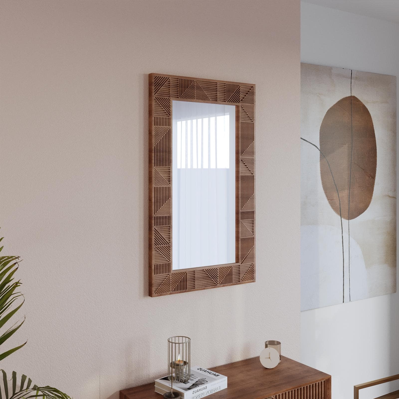 Specchio 60x90 cm con cornice in legno di mango cannettato