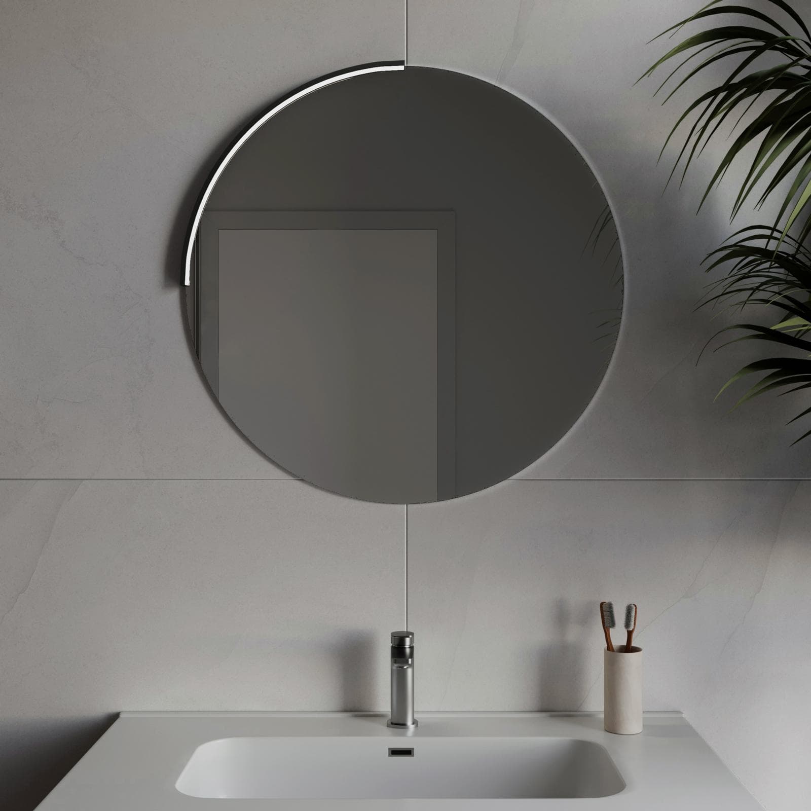 Specchio Ø70 cm con luce led a mezzaluna in alluminio nero - Raoled