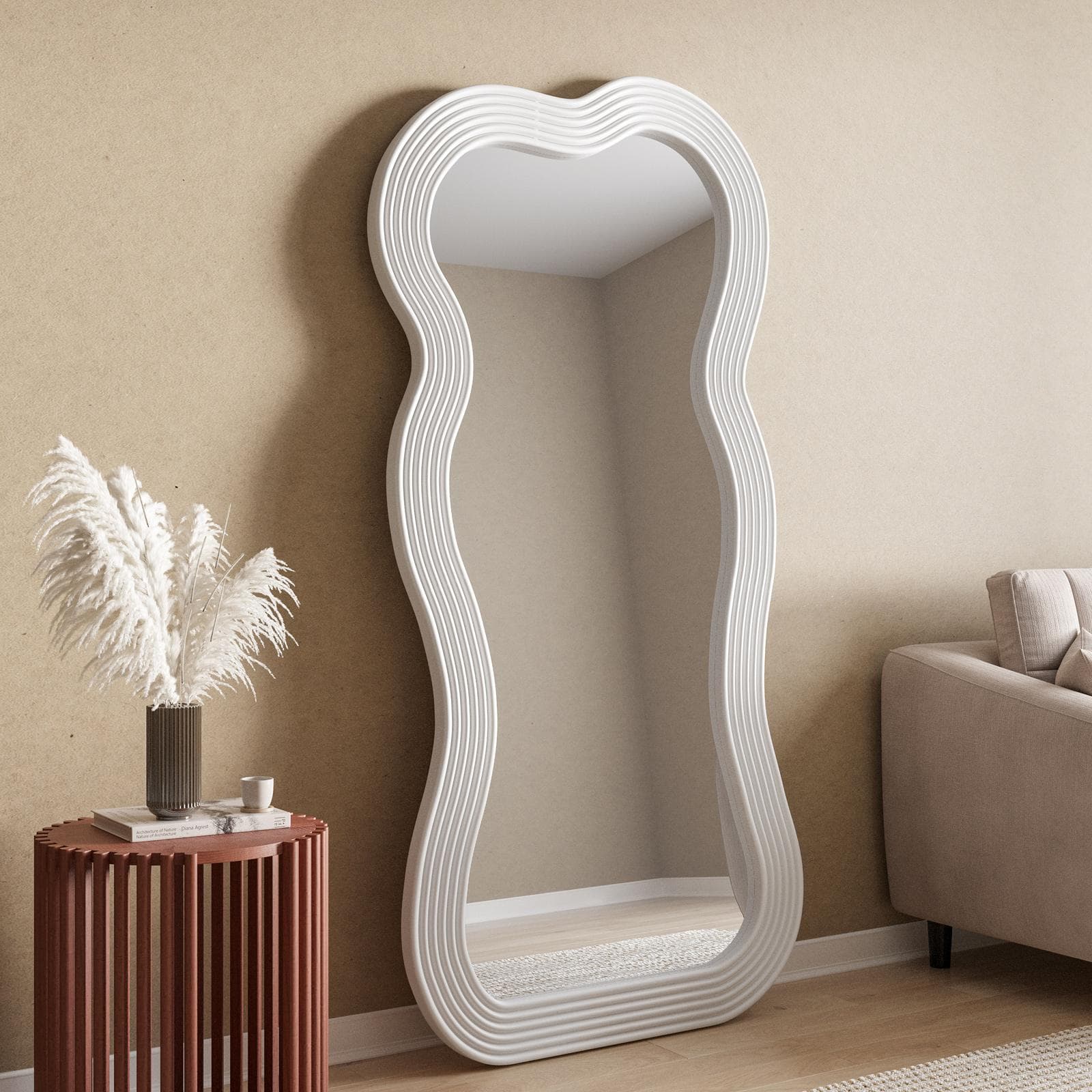 Specchio 89x183h cm con cornice astratta bianca - Magritte