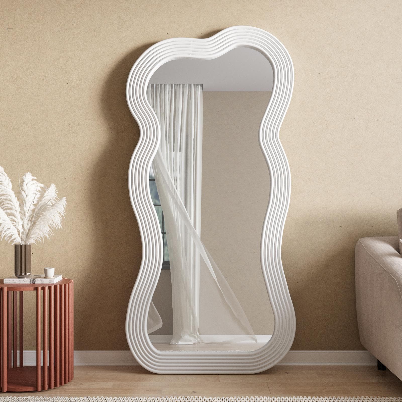 Specchio 89x183h cm con cornice astratta bianca - Magritte